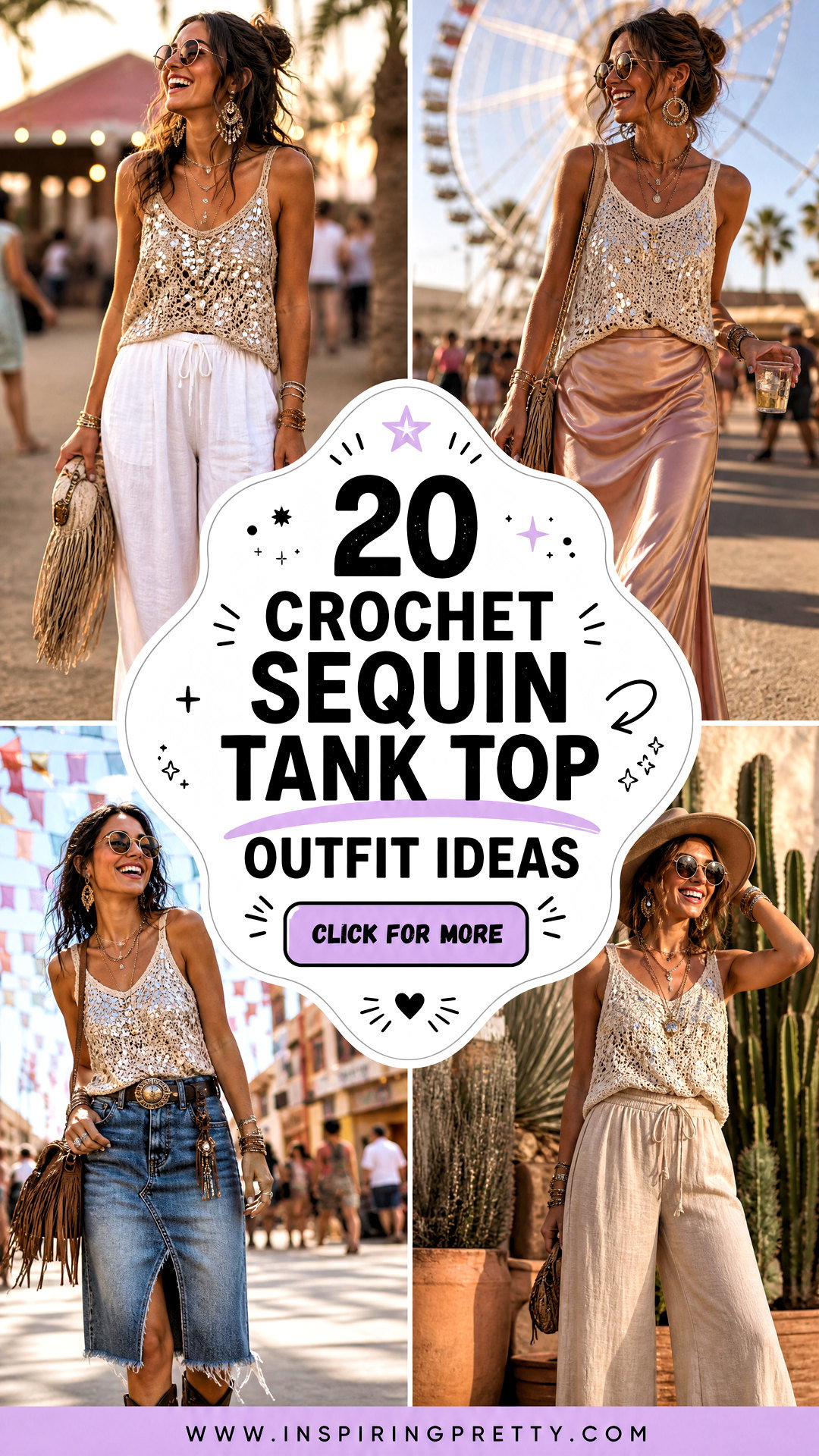20 Crochet Sequin Tank Top Outfit Ideas for Festival Style - 20 Crochet Sequin Tank Top Outfit Ideas for Festival Style