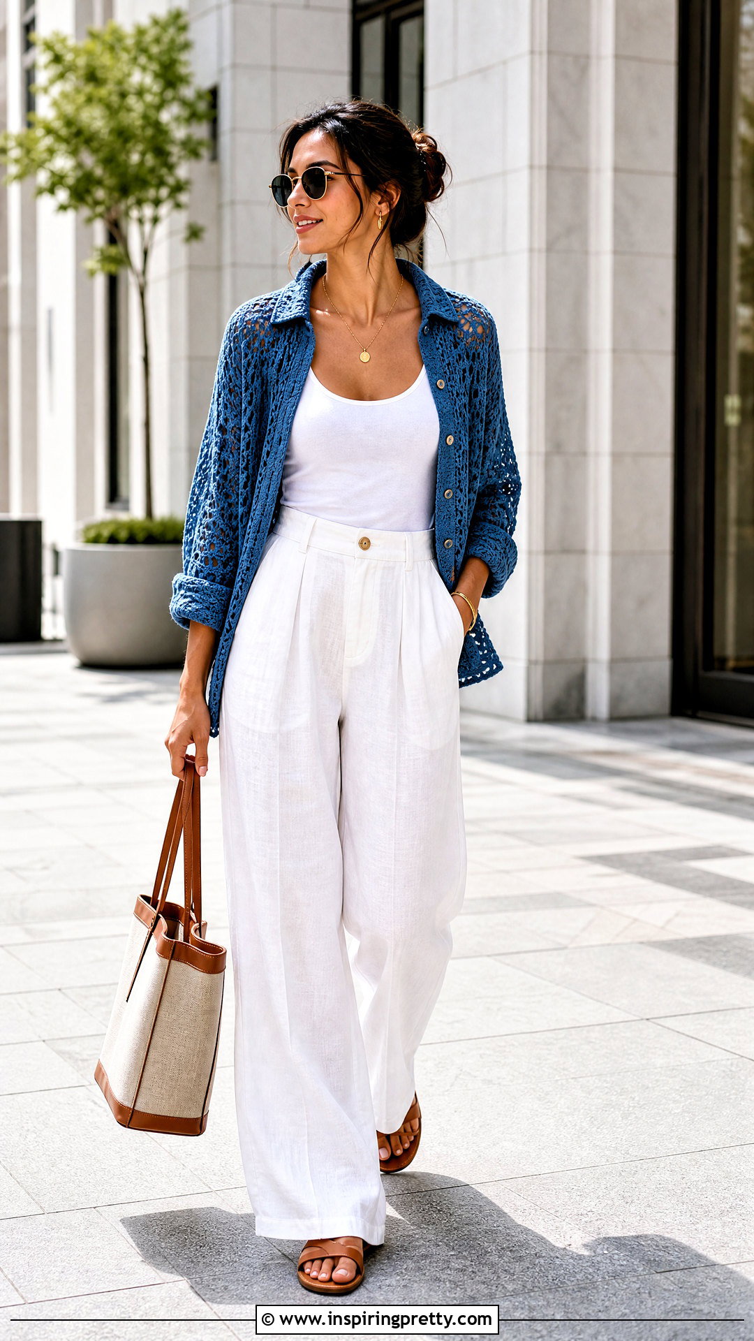 Crochet Shirt And Wide Leg Pants Outfit - 50 top crochet verano ideas