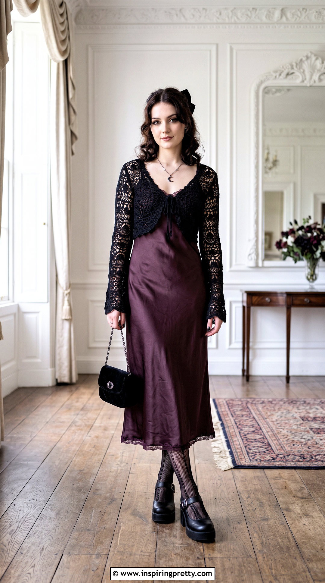 Crochet Shrug With Slip Dress - 50 goth crochet top outfit ideas