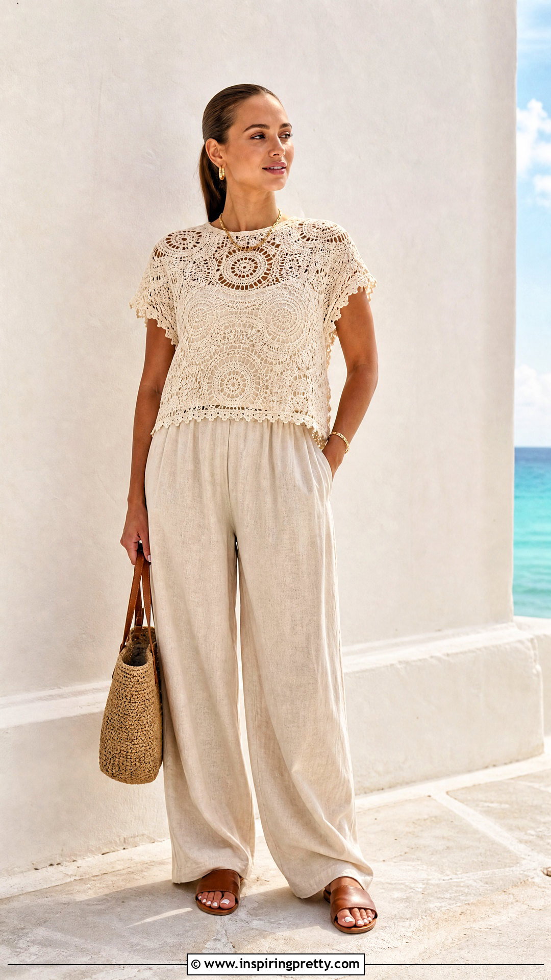 Crochet Statement Top With Linen Pants - 50 statement tops outfit ideas