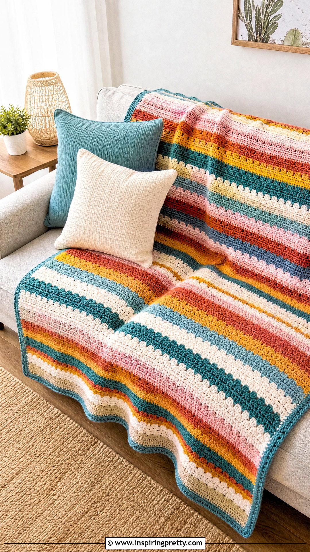 Crochet Striped Throw Blanket - 50 top crochet patrón ideas