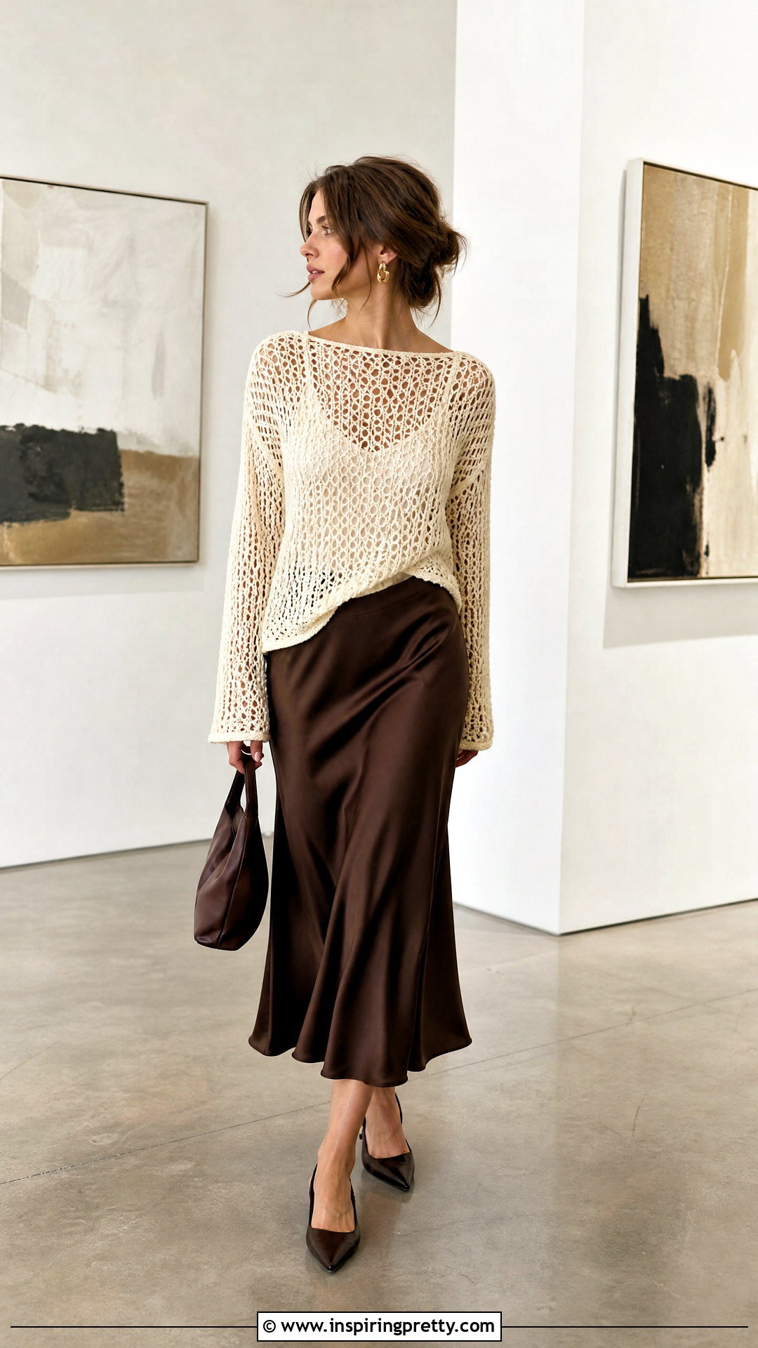 Crochet Sweater And Satin Skirt Outfit - 50 top uncinetto outfit ideas