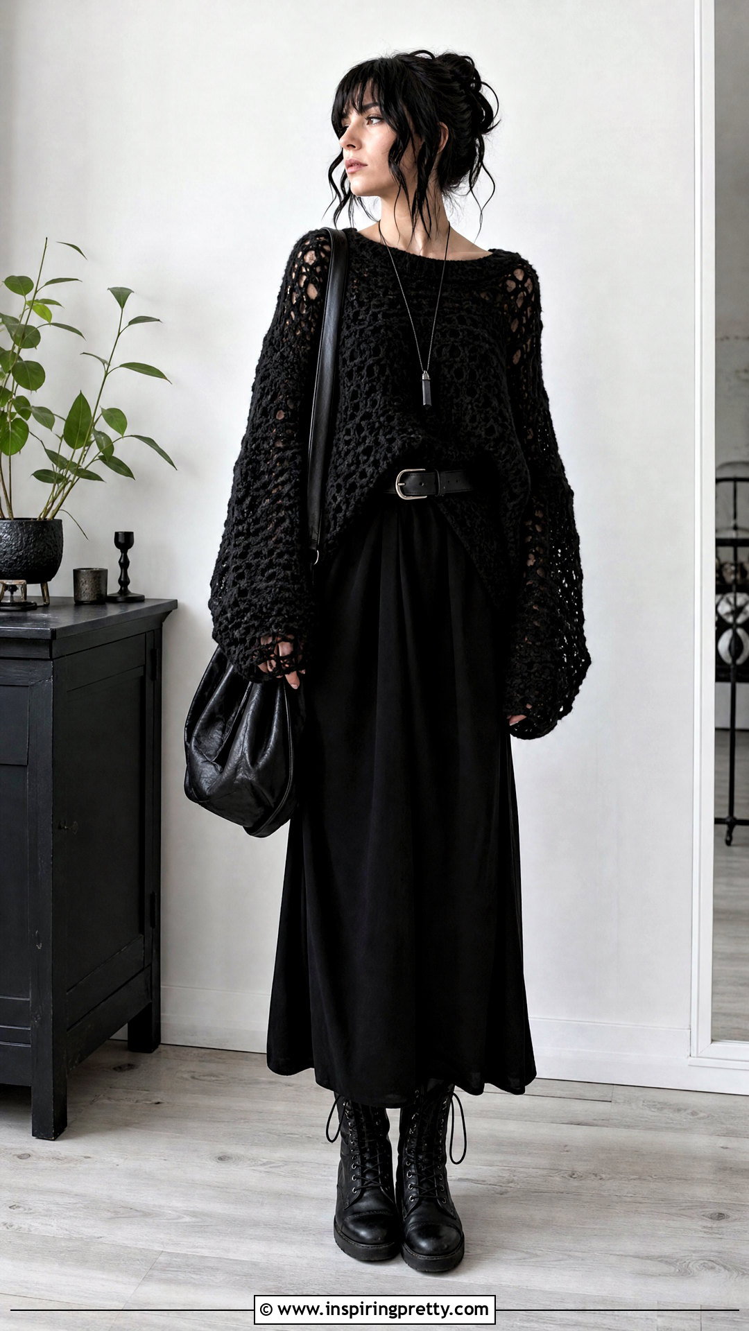 Crochet Sweater With Maxi Dress - 50 goth crochet top outfit ideas