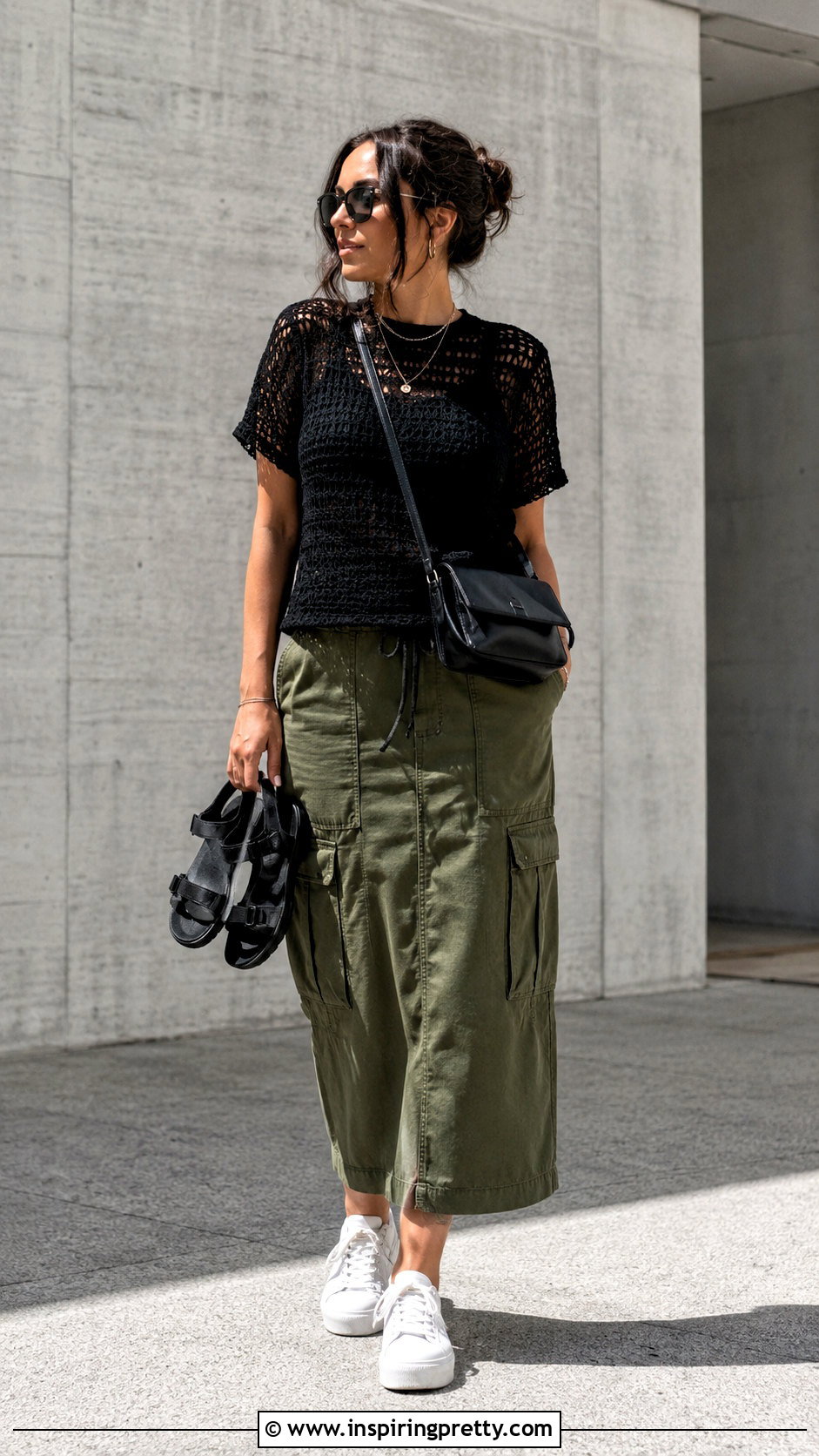 Crochet T Shirt With Cargo Midi Skirt - 50 crochet tops aesthetic