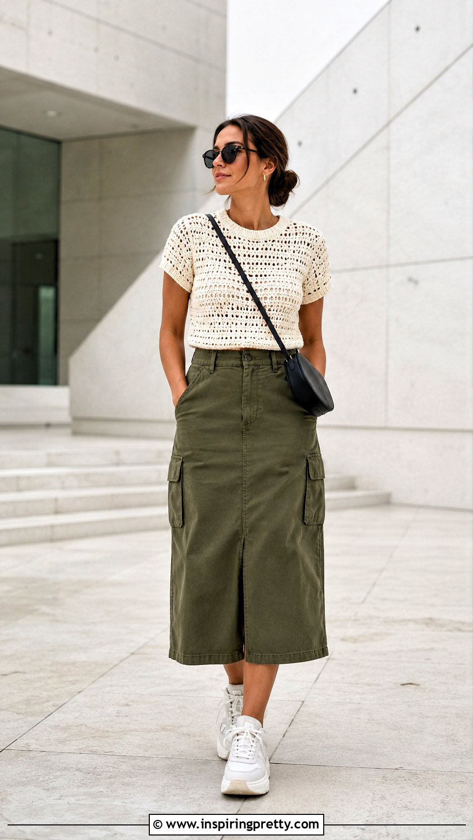Crochet T Shirt With Cargo Skirt - 50 crocheted tops outfit ideas