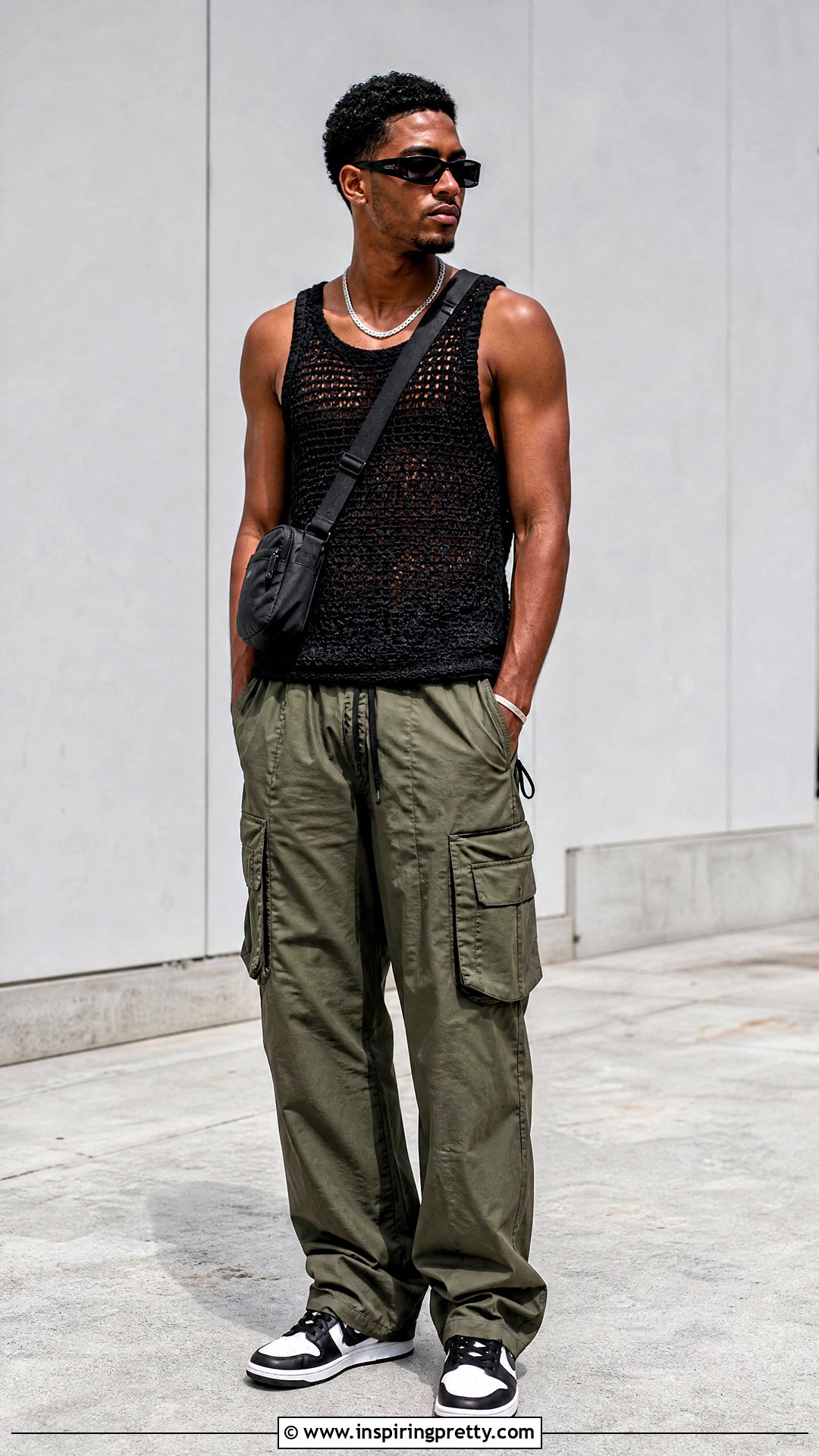 Crochet Tank Top With Cargo Pants - 50 crochet top for men outfit ideas