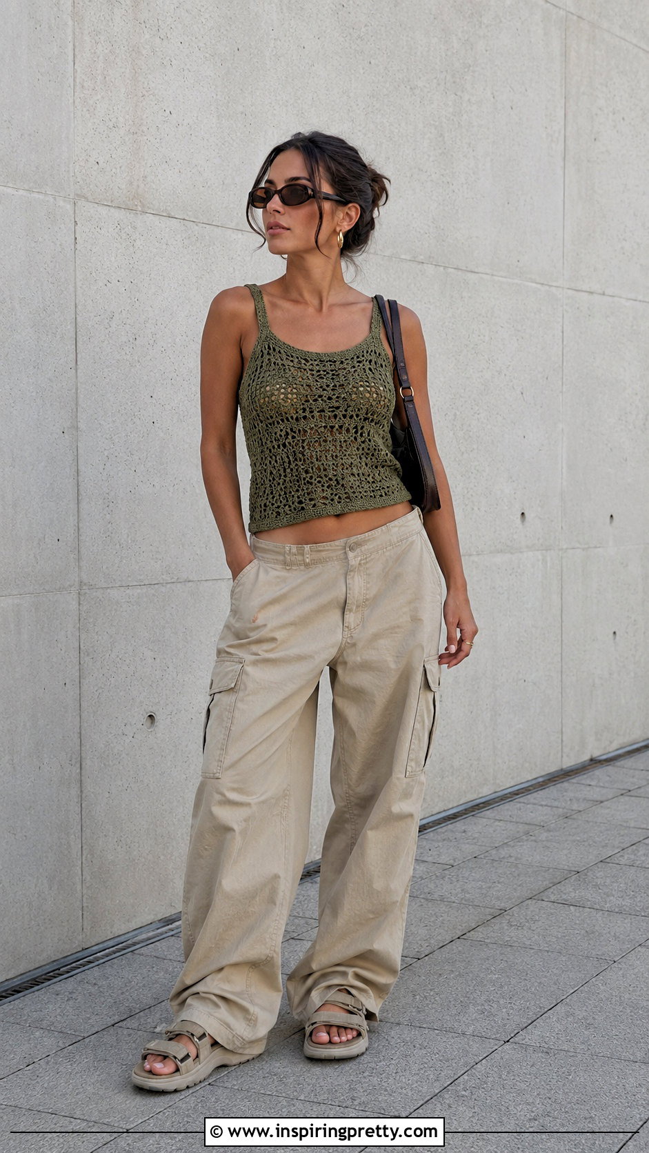 Crochet Tank Top With Cargo Pants - 50 cute crochet tops outfit ideas