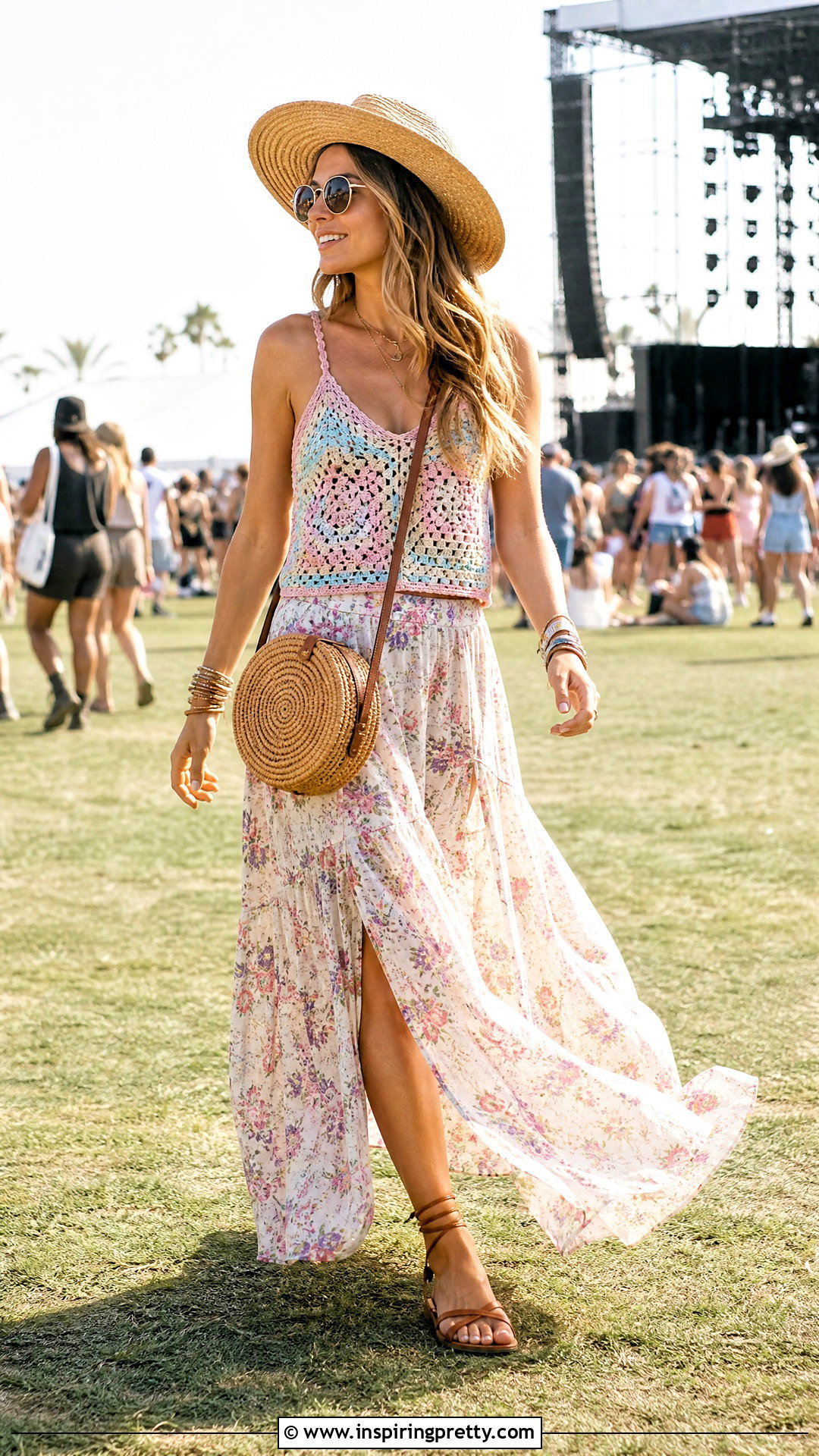 Crochet Tank Top With Maxi Skirt - 20 festival crochet top outfit ideas