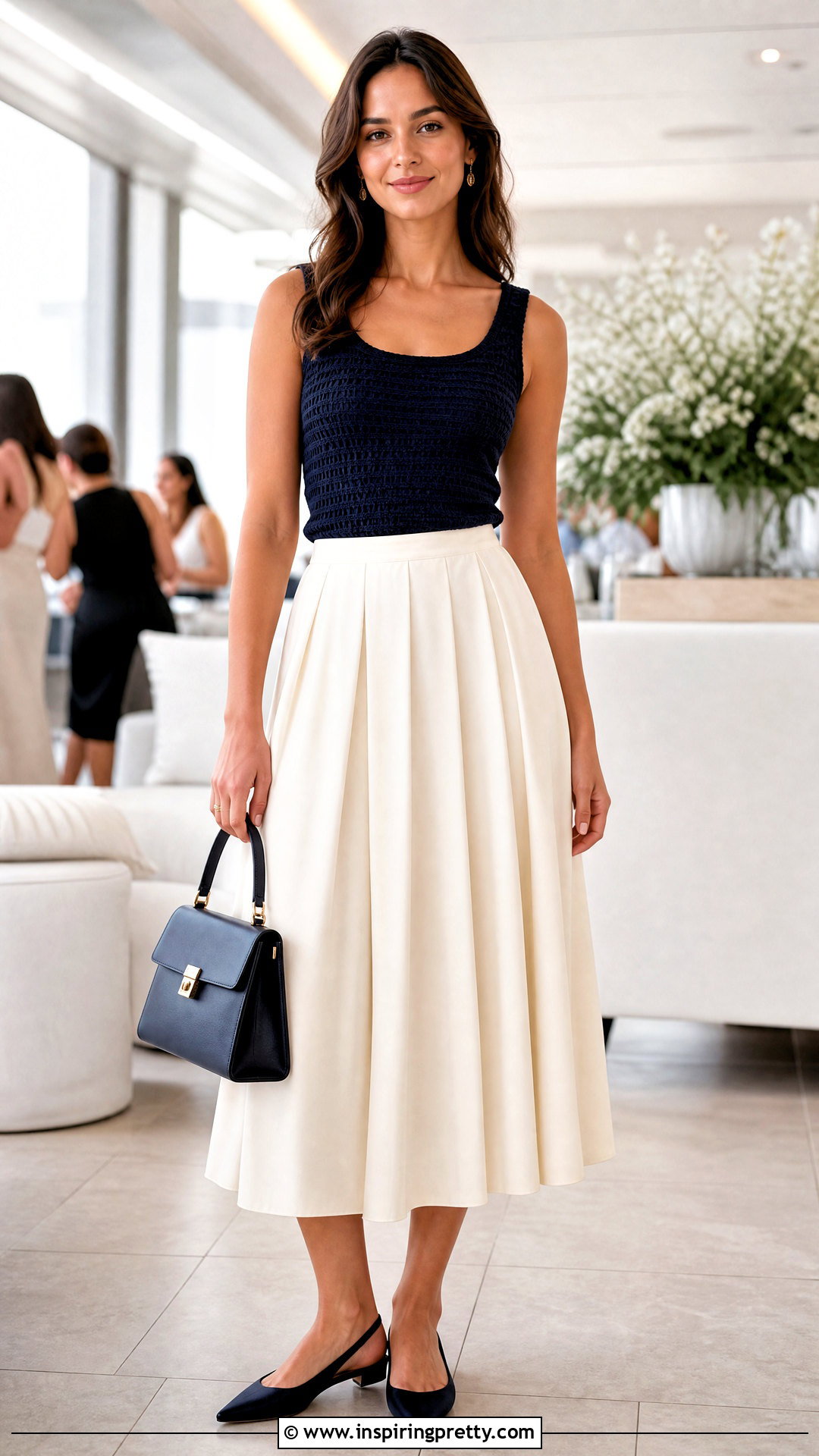 Crochet Tank Top With Pleated Midi Skirt - 50 crochet tank top outfit ideas