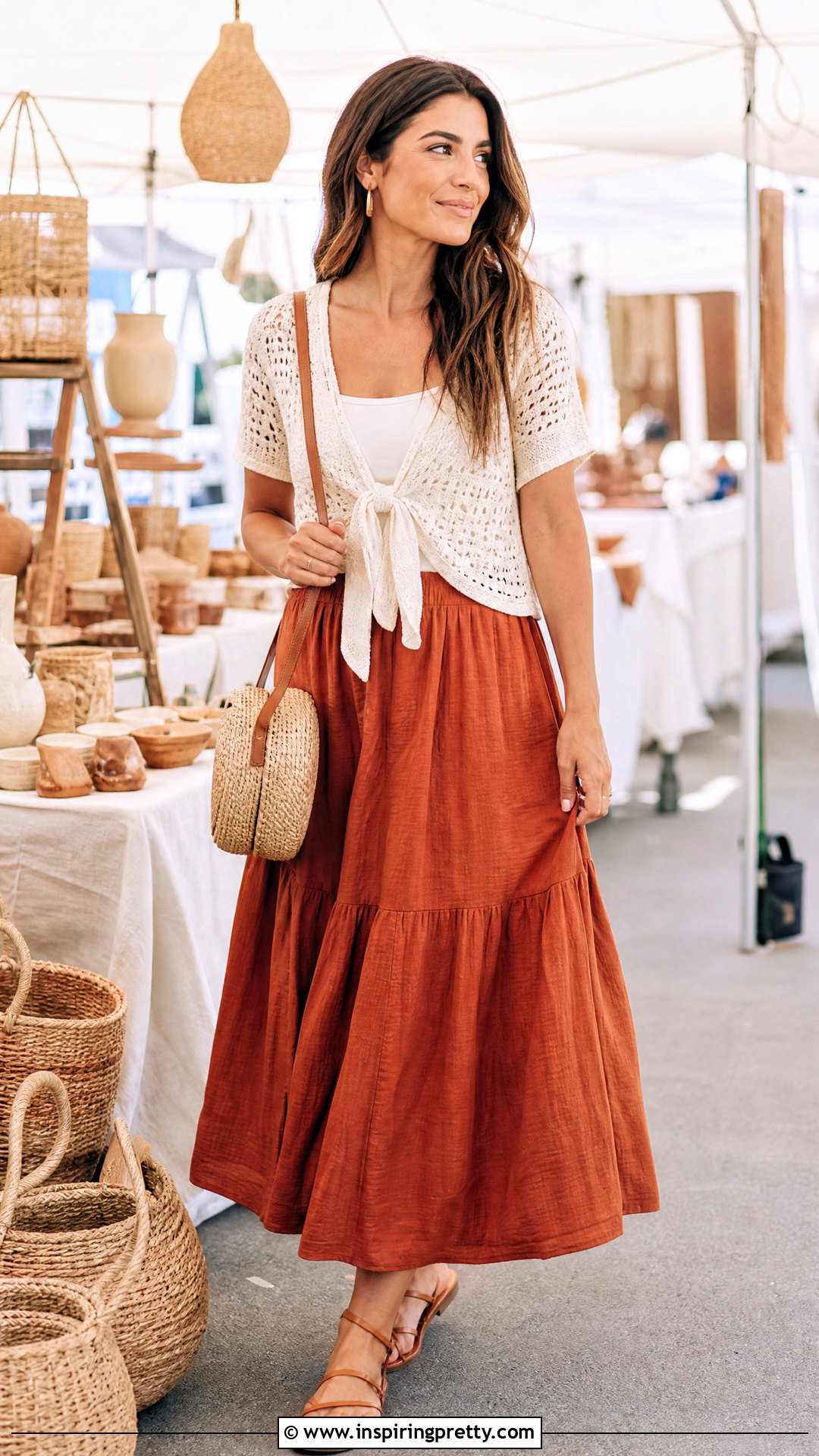 Crochet Tie Front Top With Maxi Skirt - 50 crochet summer tops outfit ideas
