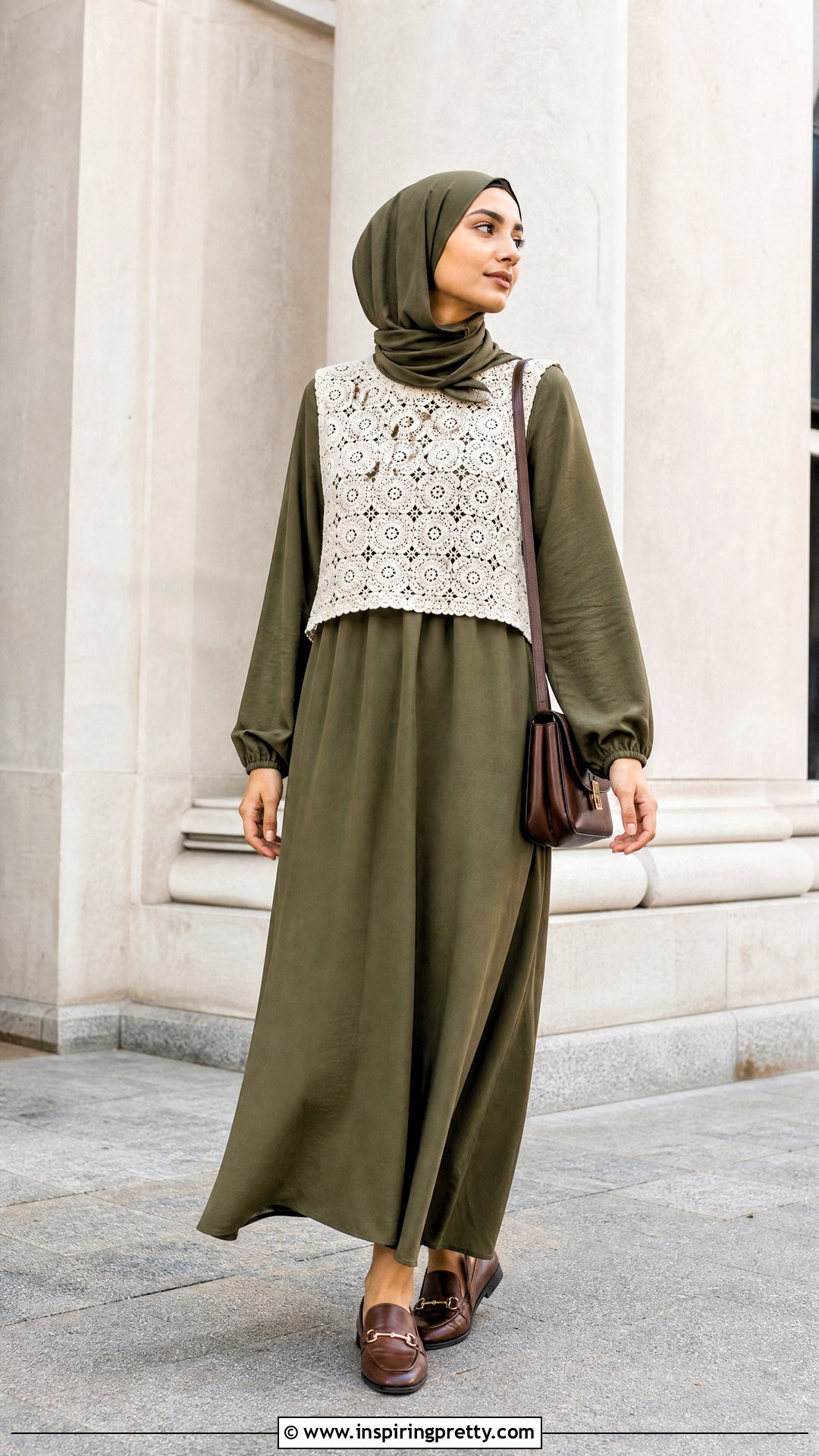 Crochet Top Over A Long Sleeve Maxi Dress - 25 crochet top hijabi outfit ideas