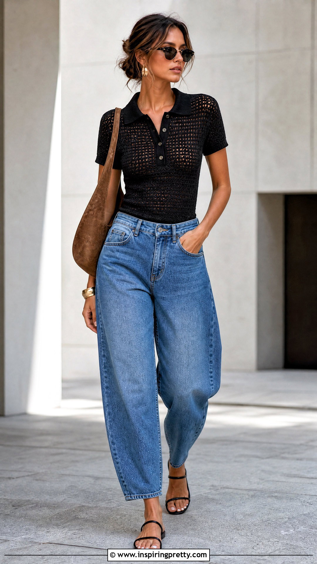 Crochet Top With Barrel Leg Jeans - 50 boho crochet top outfit ideas
