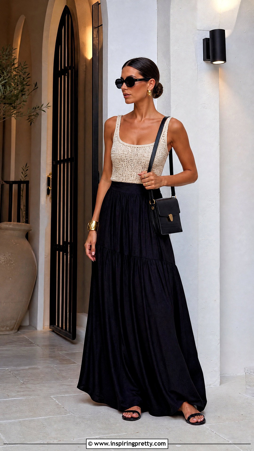 Crochet Top With Black Maxi Skirt - 50 crochet tops outfit ideas