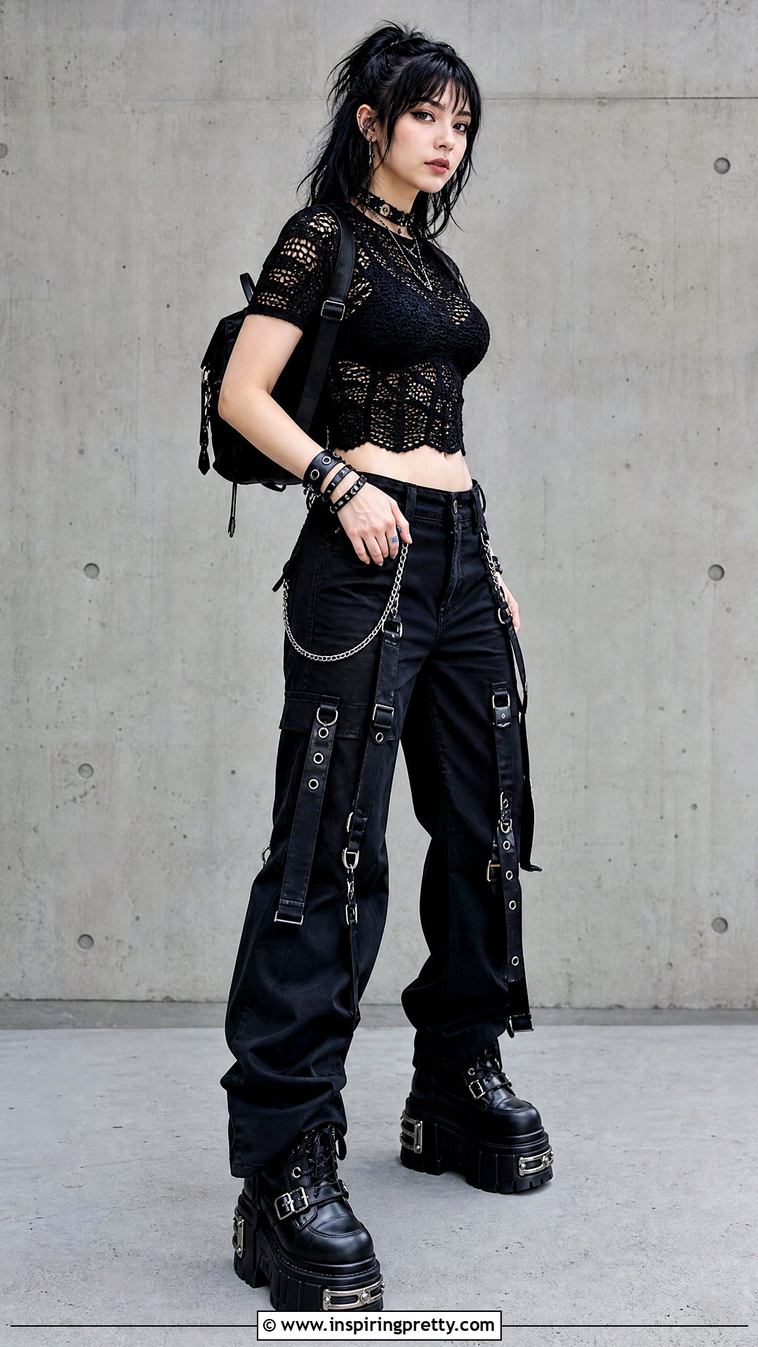 Crochet Top With Bondage Pants - 50 goth crochet top outfit ideas