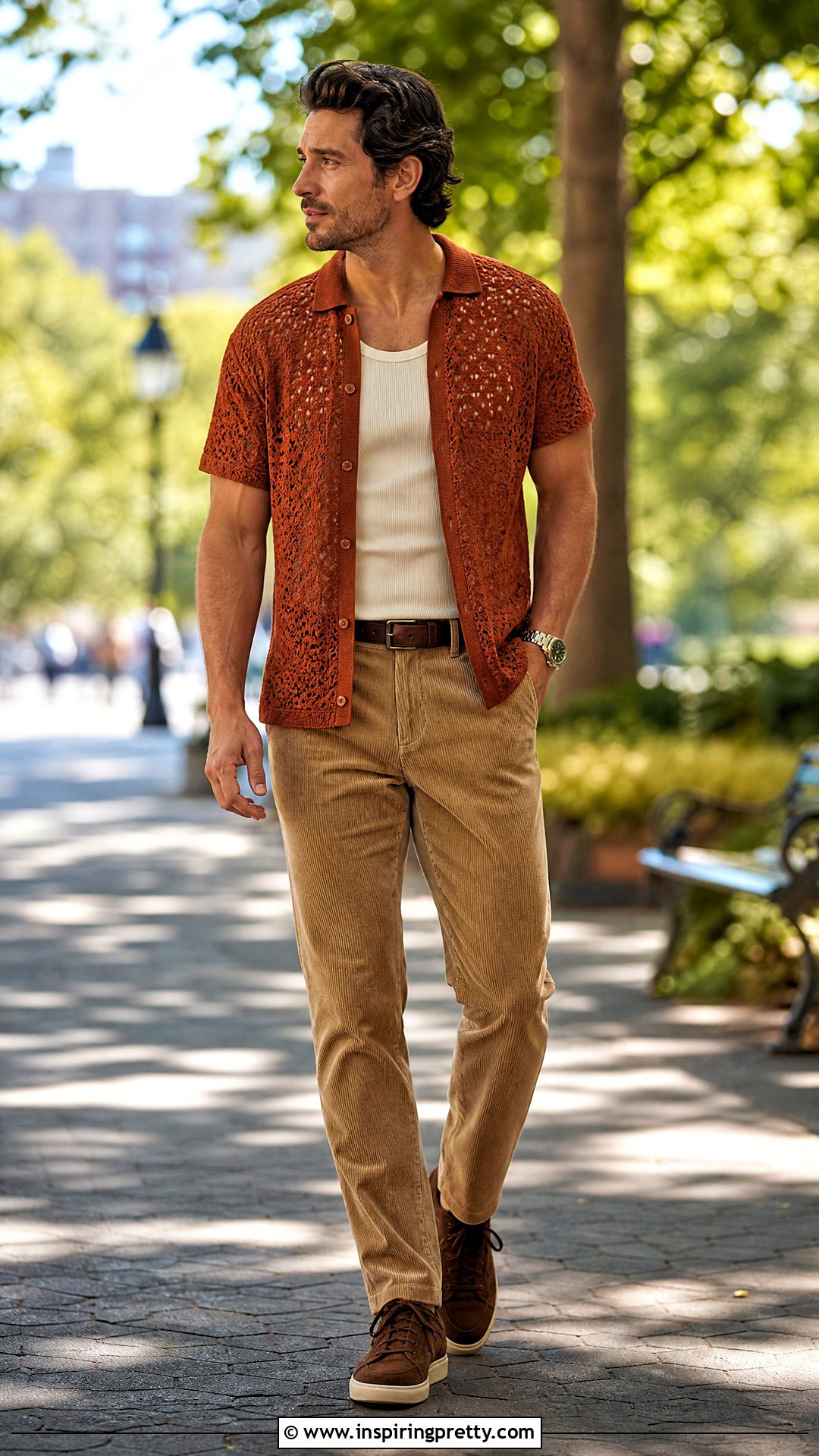 Crochet Top With Corduroy Pants - 50 crochet top for men outfit ideas