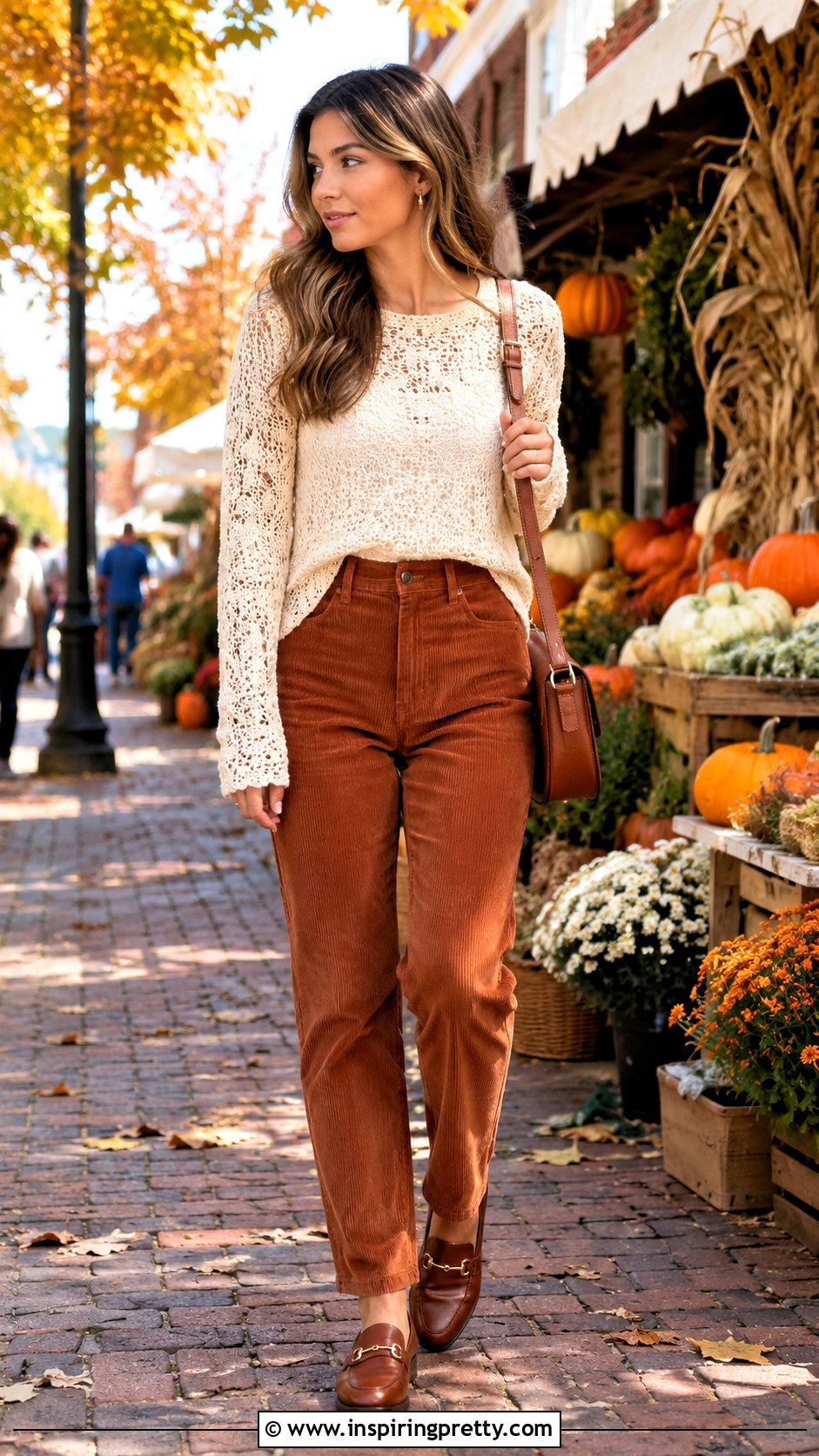 Crochet Top With Corduroy Pants - 50 crocheted tops outfit ideas