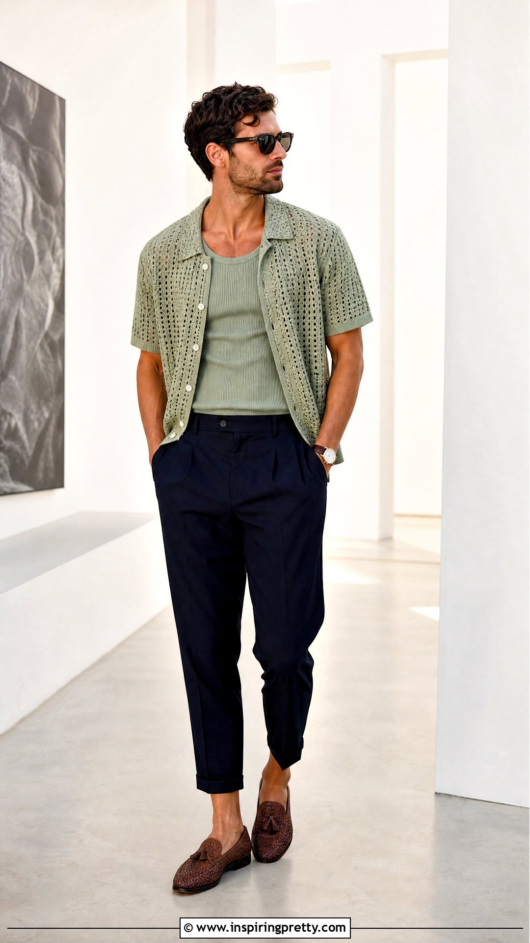 Crochet Top With Cropped Trousers - 50 crochet top for men outfit ideas