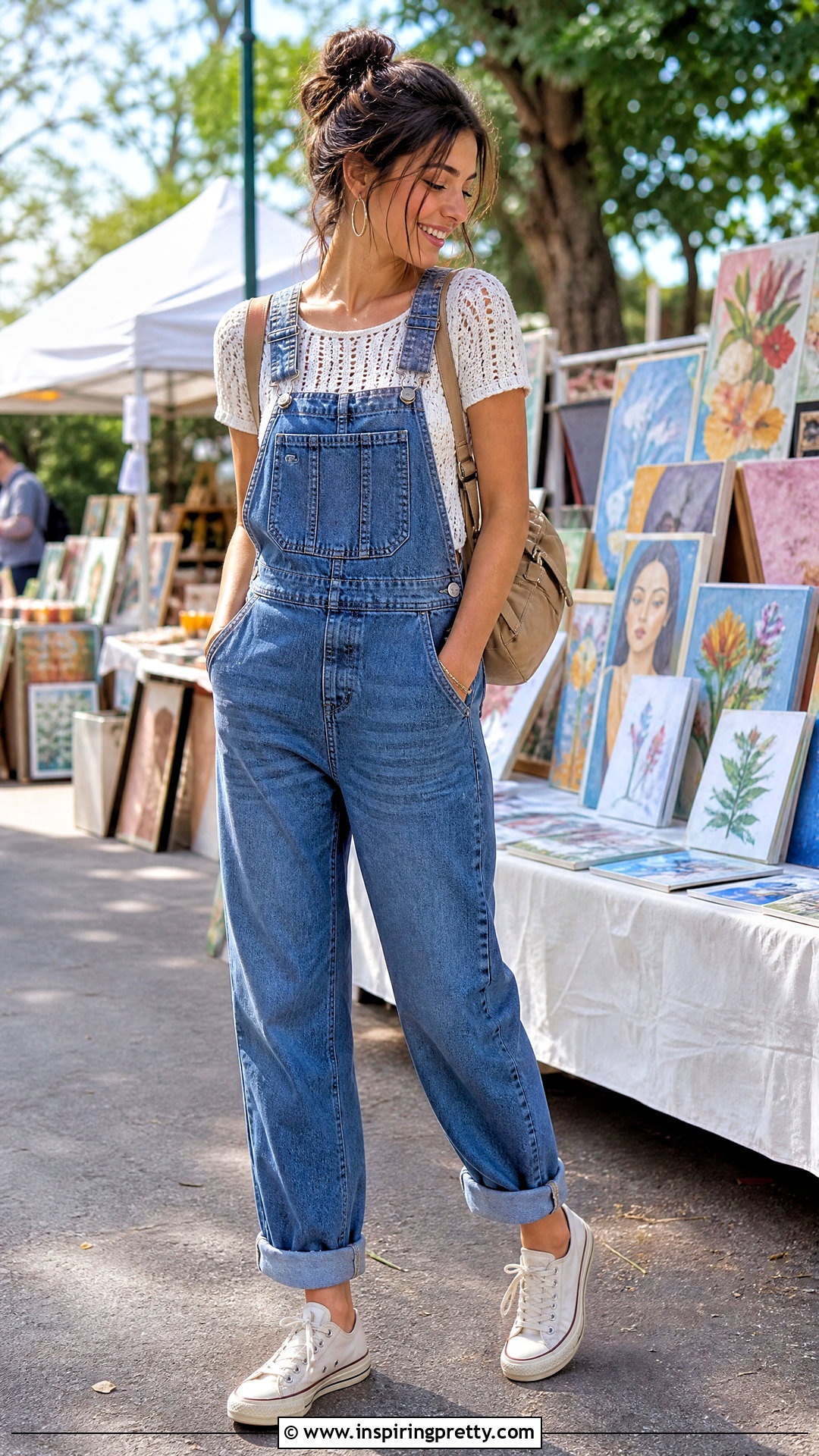 Crochet Top With Denim Overalls - 50 crochet top outfit ideas