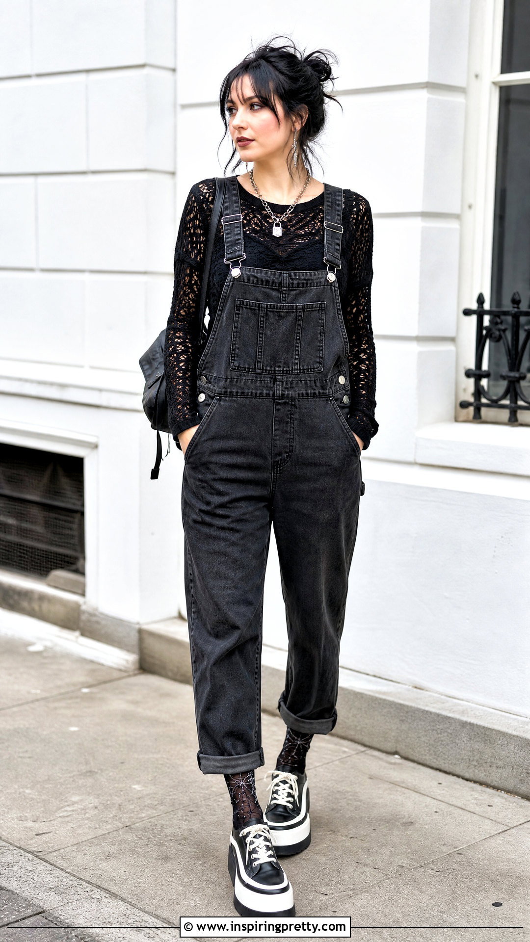 Crochet Top With Denim Overalls - 50 goth crochet top outfit ideas