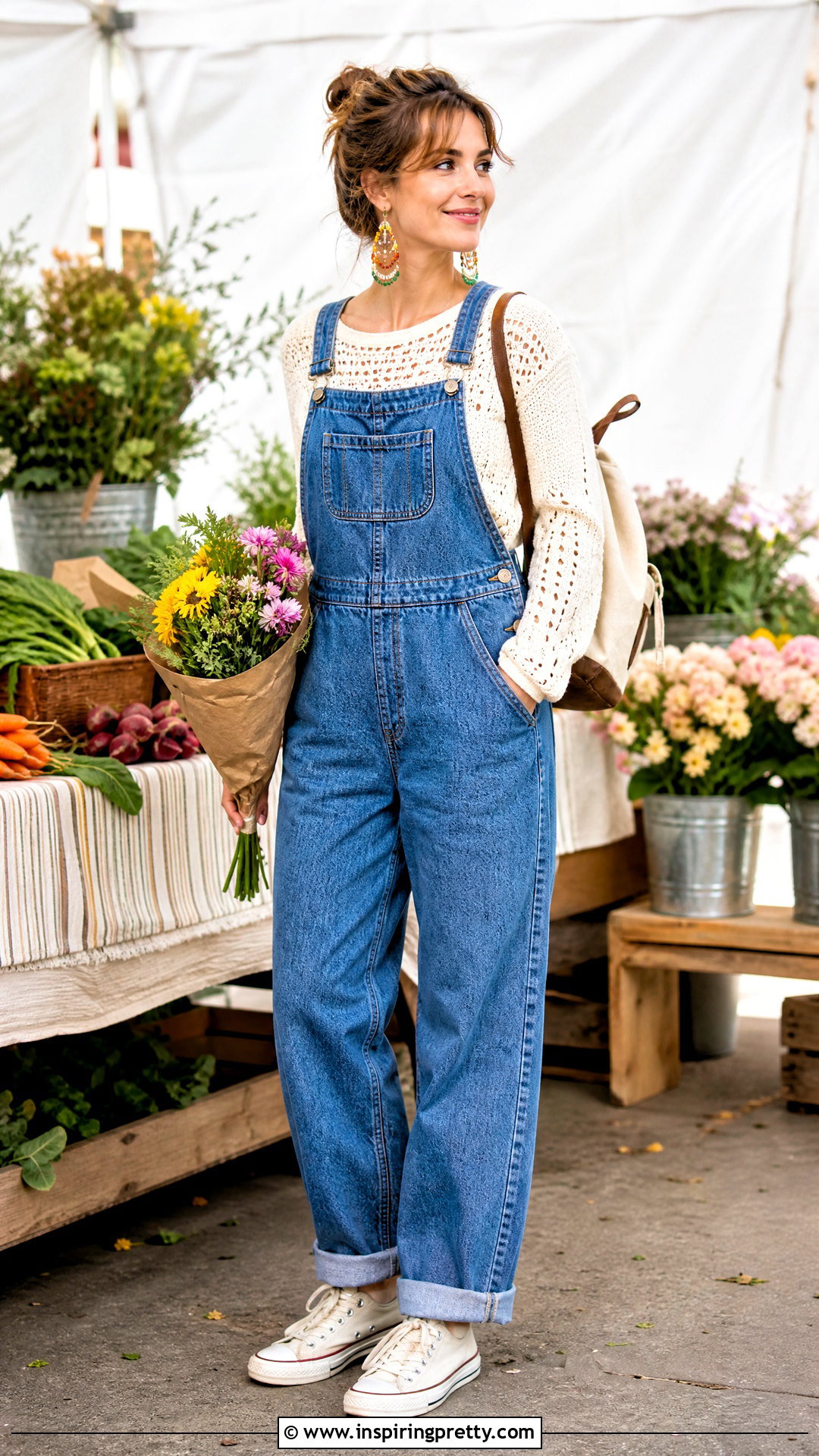 Crochet Top With Denim Overalls - 50 boho crochet top outfit ideas