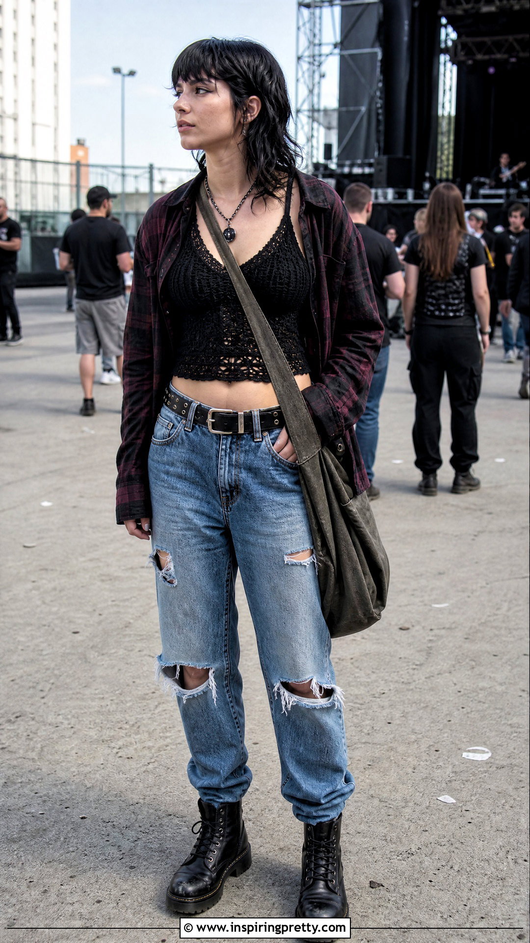 Crochet Top With Flannel Shirt - 50 goth crochet top outfit ideas