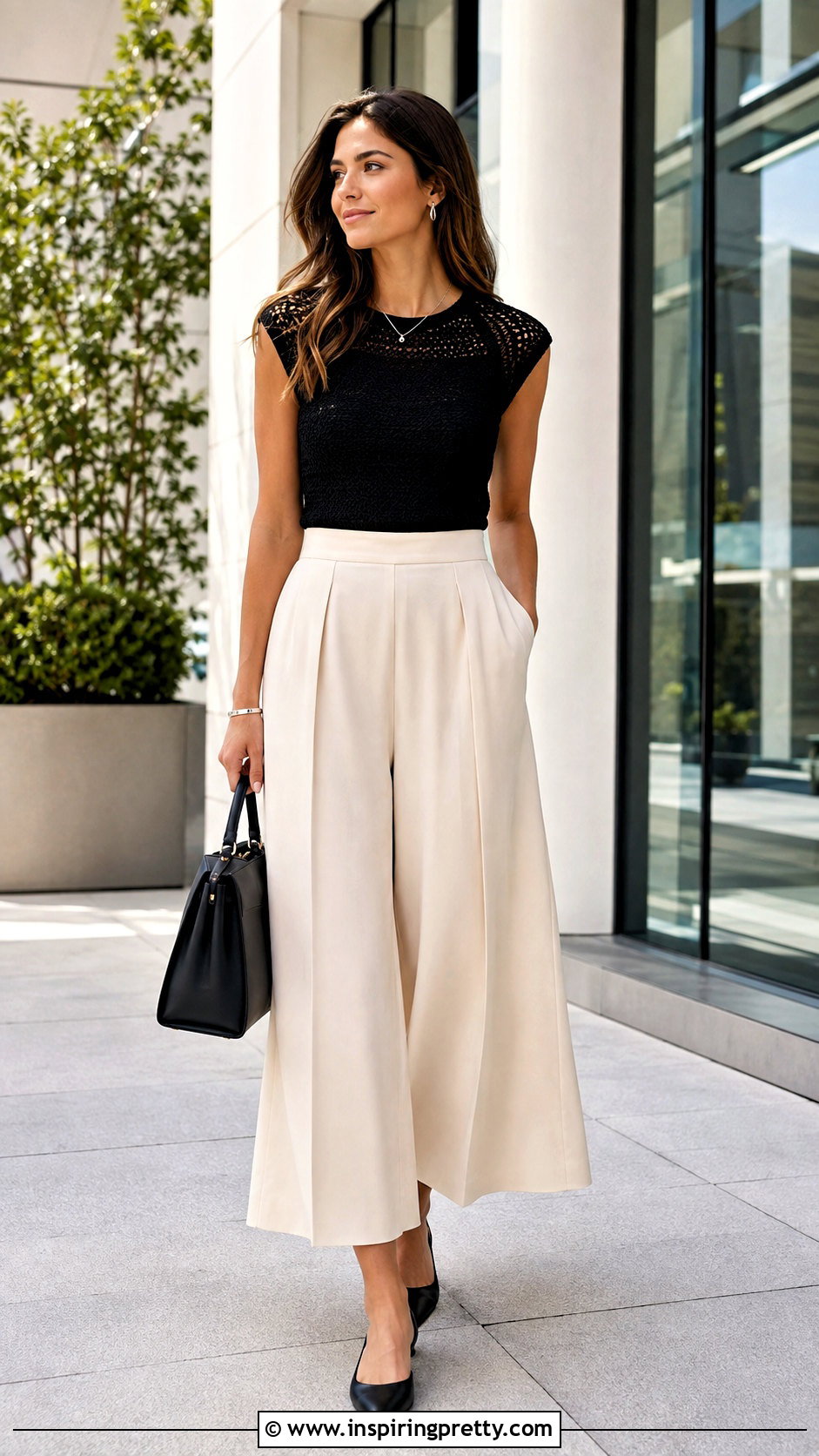 Crochet Top With Flowy Culottes - 50 crocheted tops outfit ideas