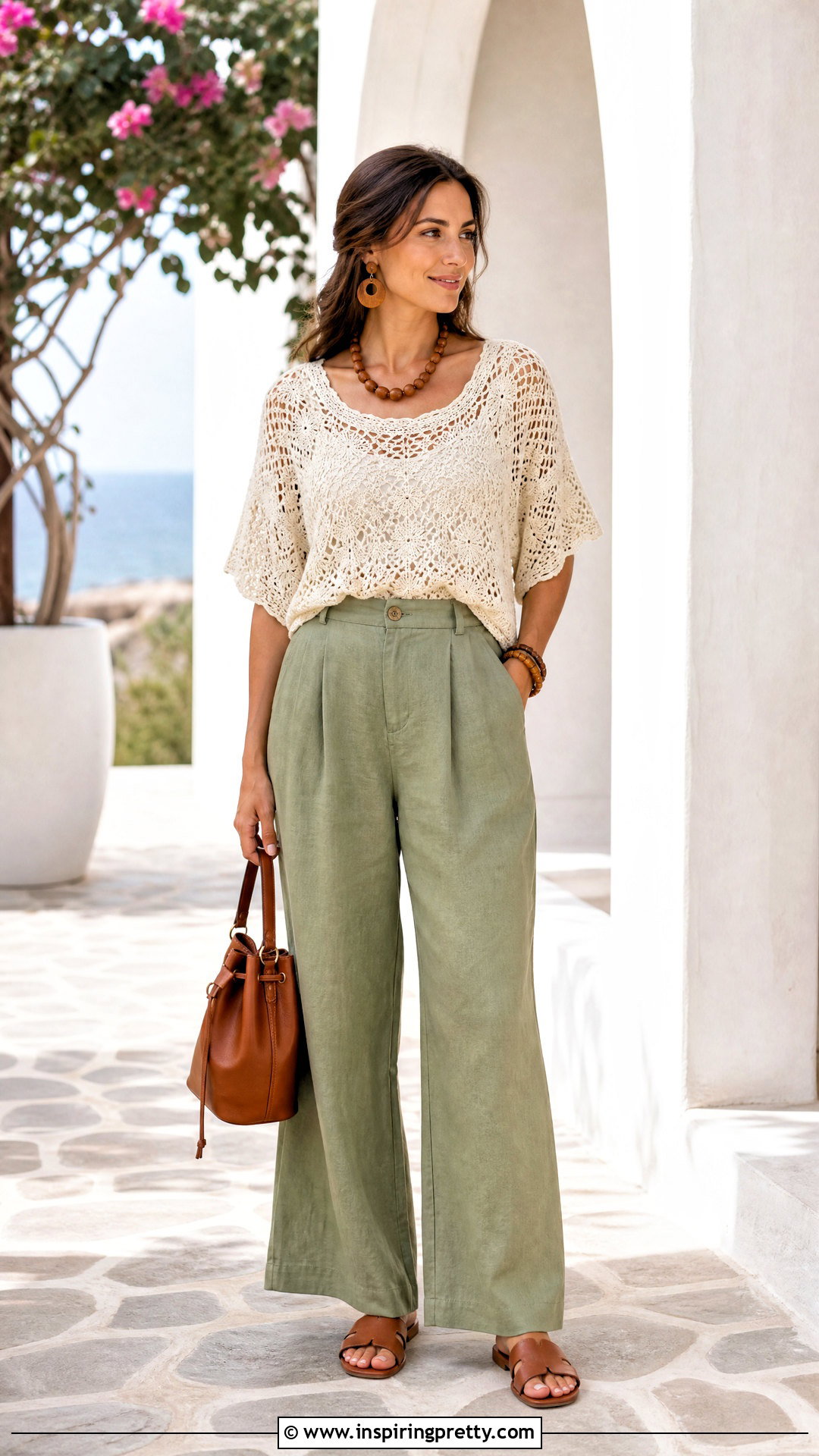 Crochet Top With Linen Pants - 50 spring tops outfit ideas