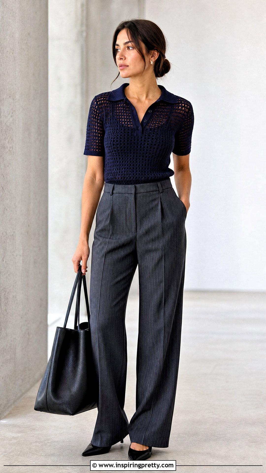 Crochet Top With Pinstripe Trousers - 50 crochet tops outfit ideas