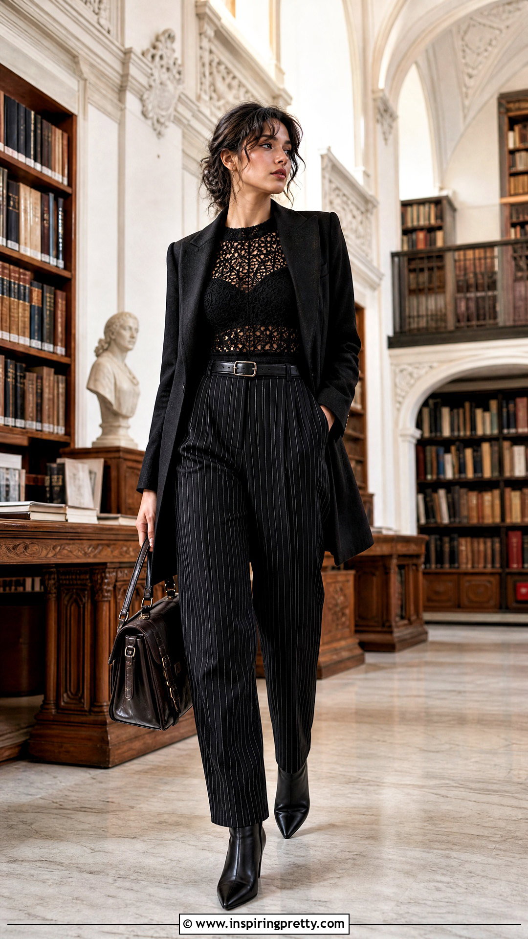 Crochet Top With Pinstripe Trousers - 50 goth crochet top outfit ideas