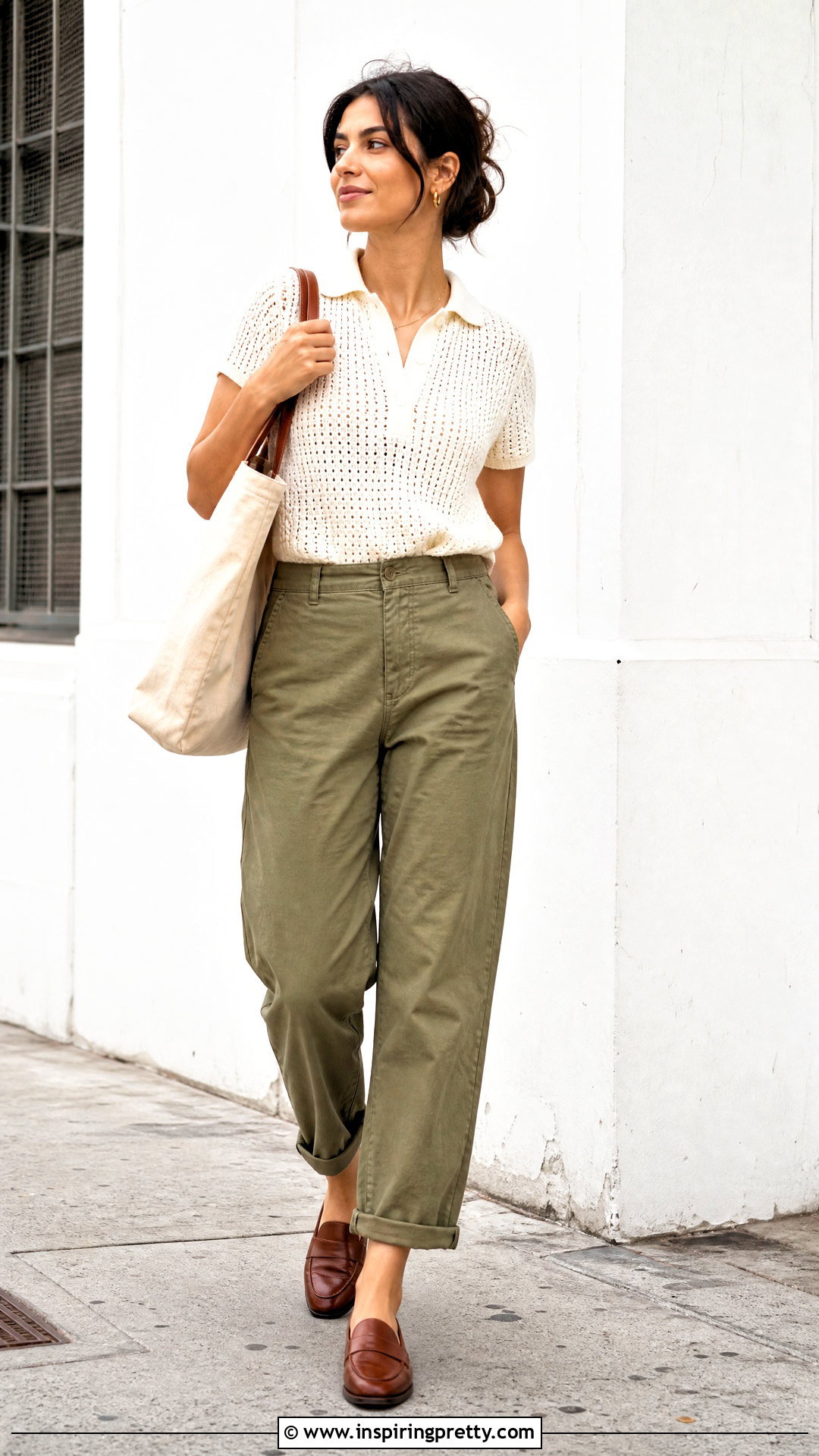 Crochet Top With Relaxed Chino Pants - 50 boho crochet top outfit ideas