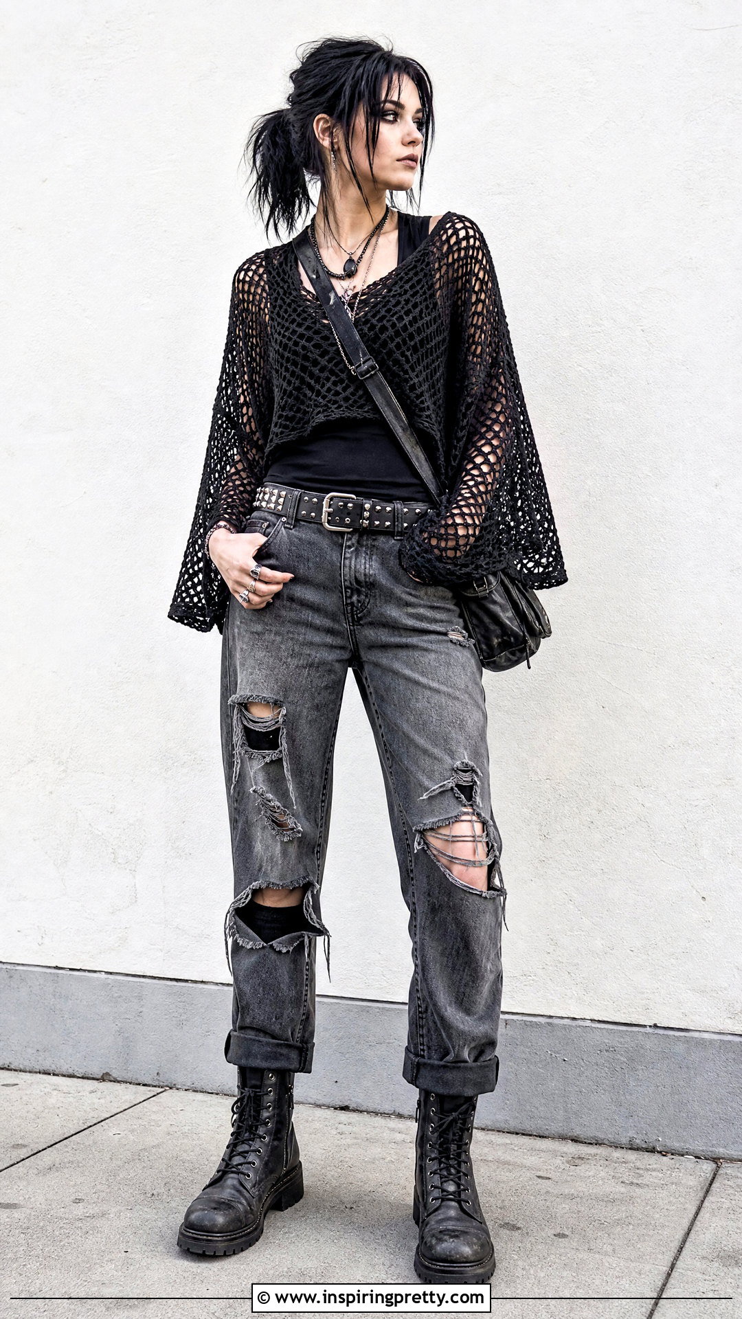 Crochet Top With Ripped Jeans - 50 goth crochet top outfit ideas