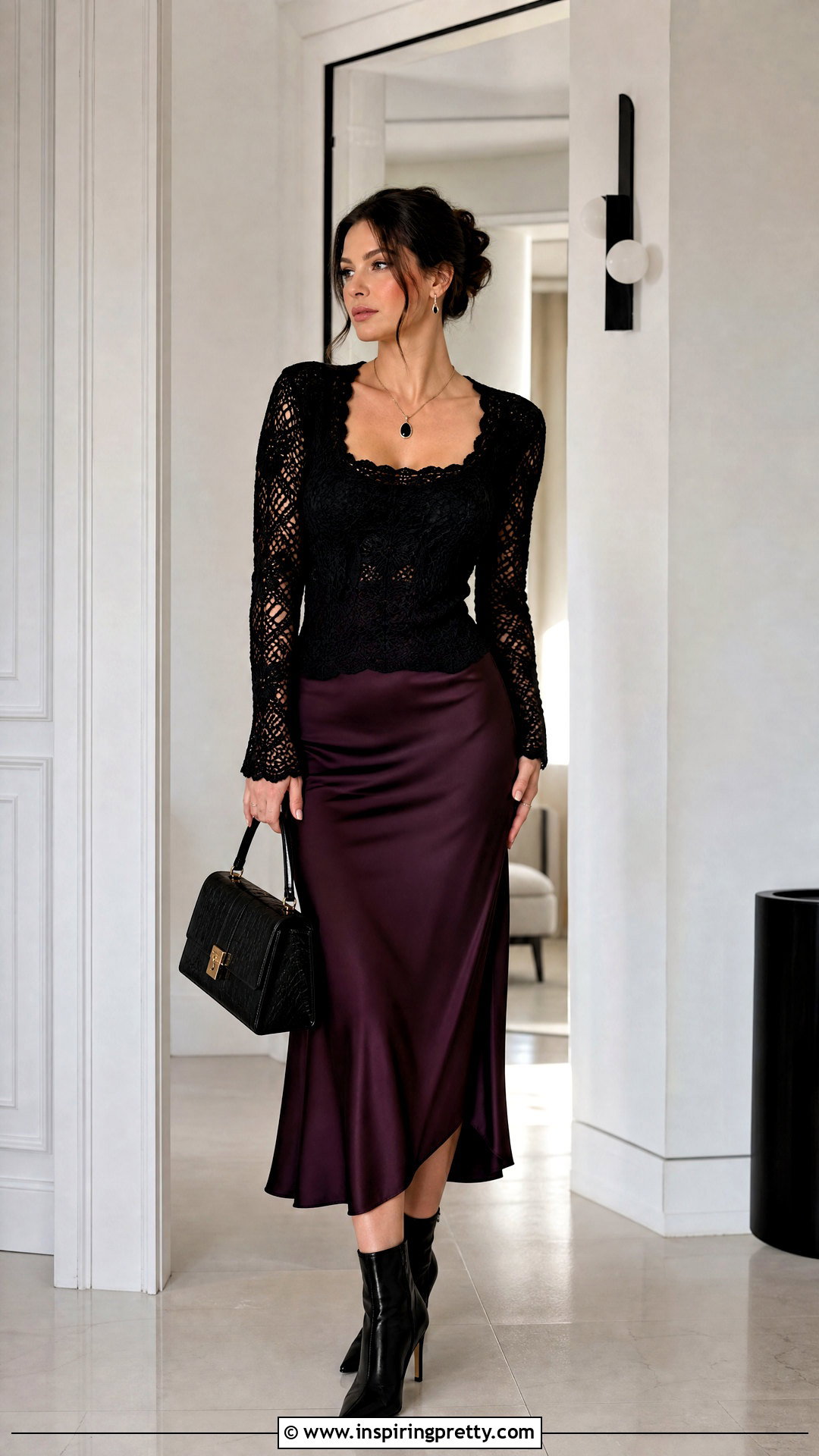 Crochet Top With Satin Midi Skirt - 50 goth crochet top outfit ideas