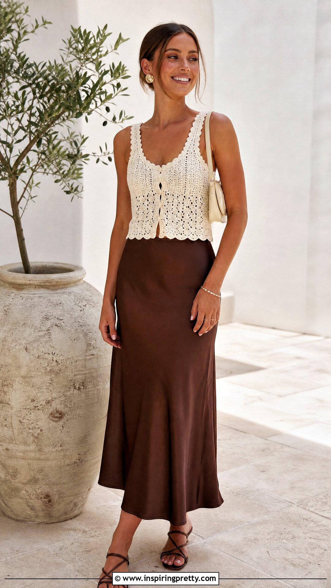 Crochet Top With Satin Midi Skirt - 20 top de crochet para mujer outfit ideas