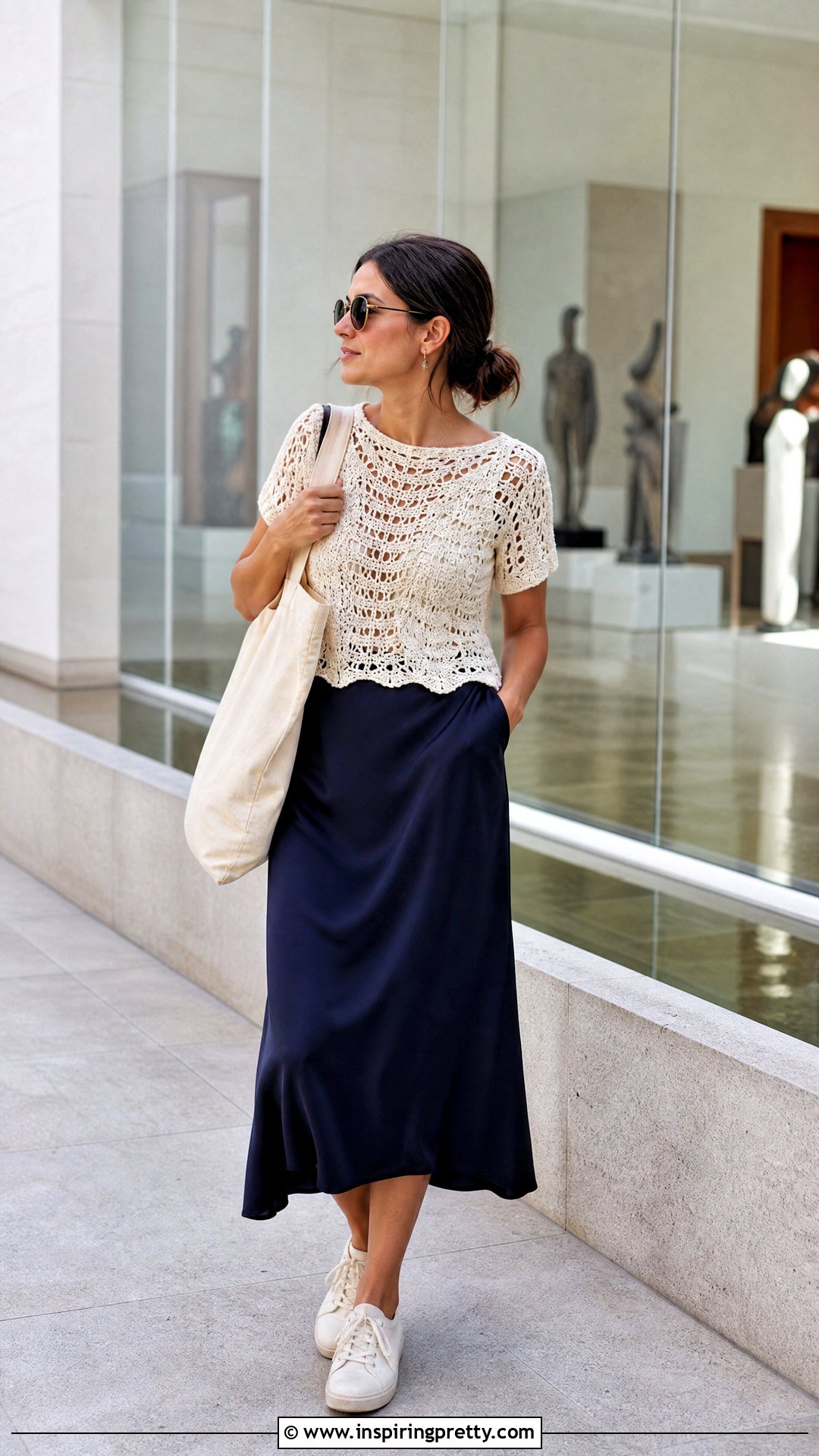 Crochet Top With Slip Skirt And Sneakers - 50 crochet top summer outfits
