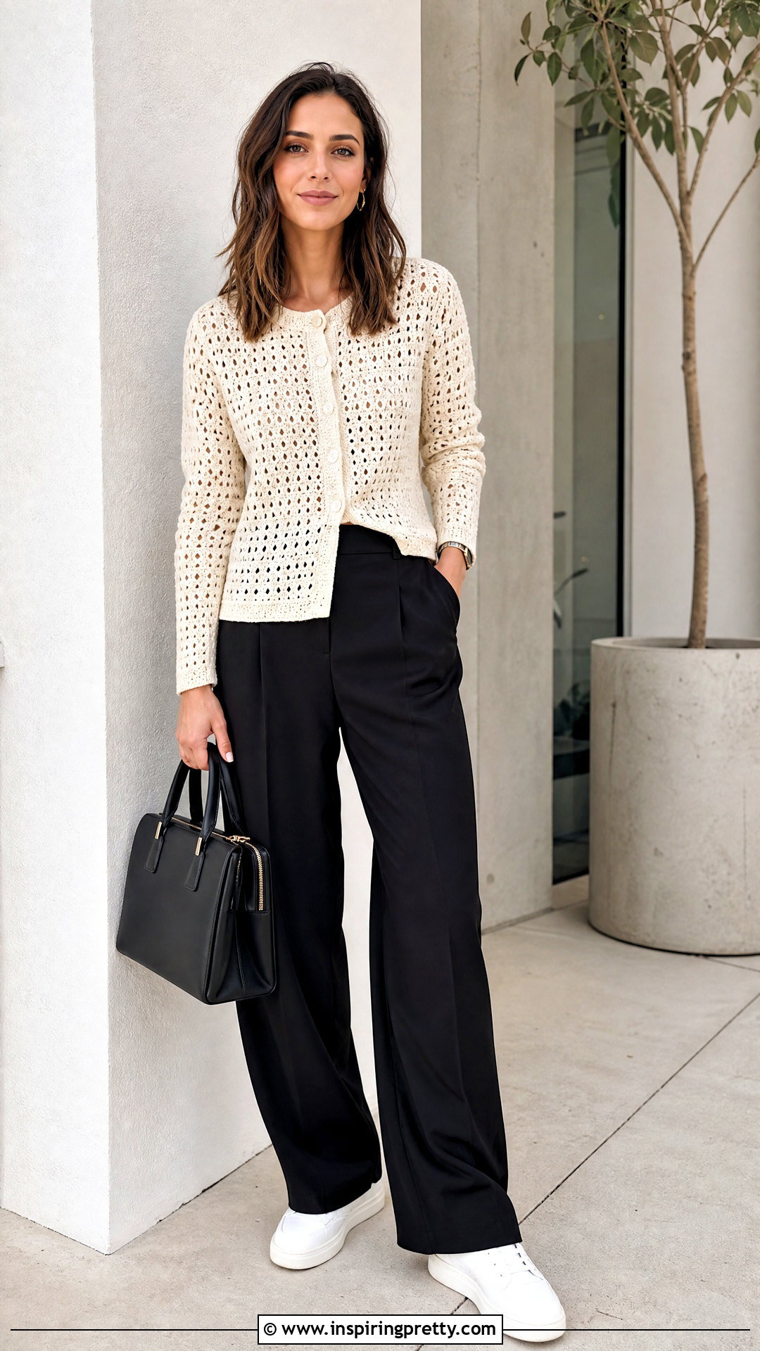 Crochet Top With Suit Pants And Sneakers - 50 crochet tops outfit ideas