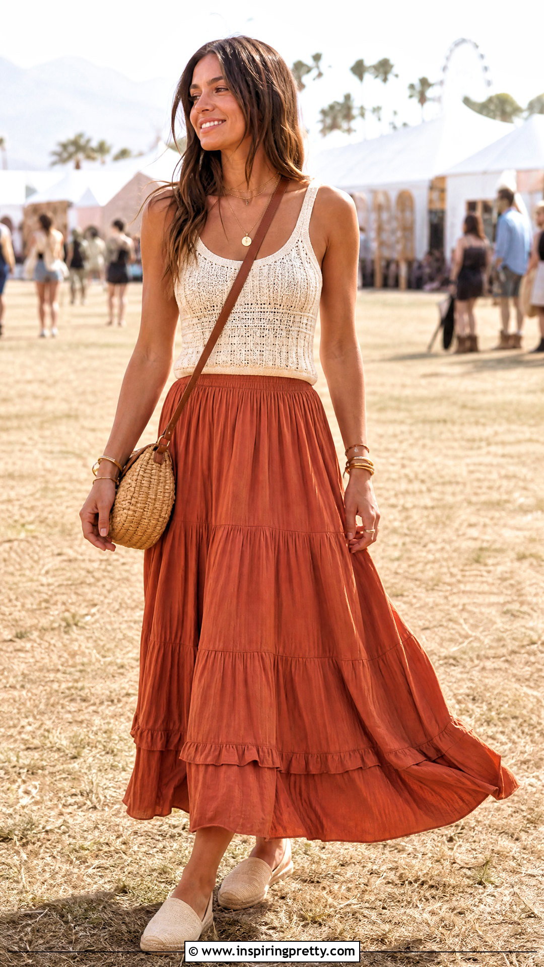 Crochet Top With Tiered Maxi Skirt - 50 crochet summer tops outfit ideas