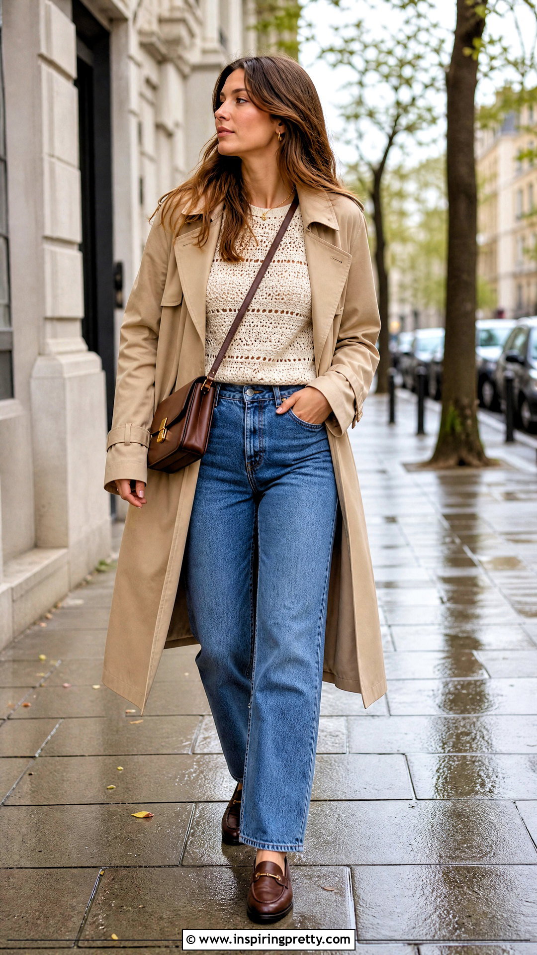 Crochet Top With Trench Coat And Jeans - 50 crochet top outfit ideas