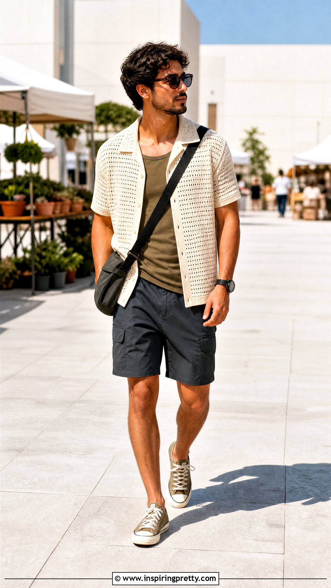 Crochet Top With Utility Shorts - 50 crochet top for men outfit ideas