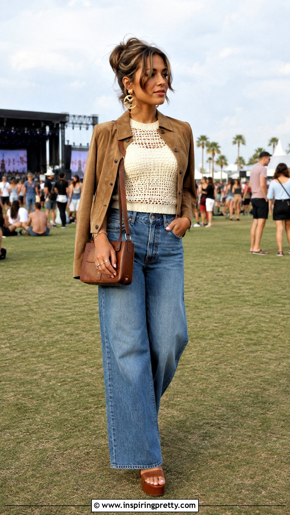 Crochet Top With Wide Leg Jeans - 50 jeans and top outfit going out ideas