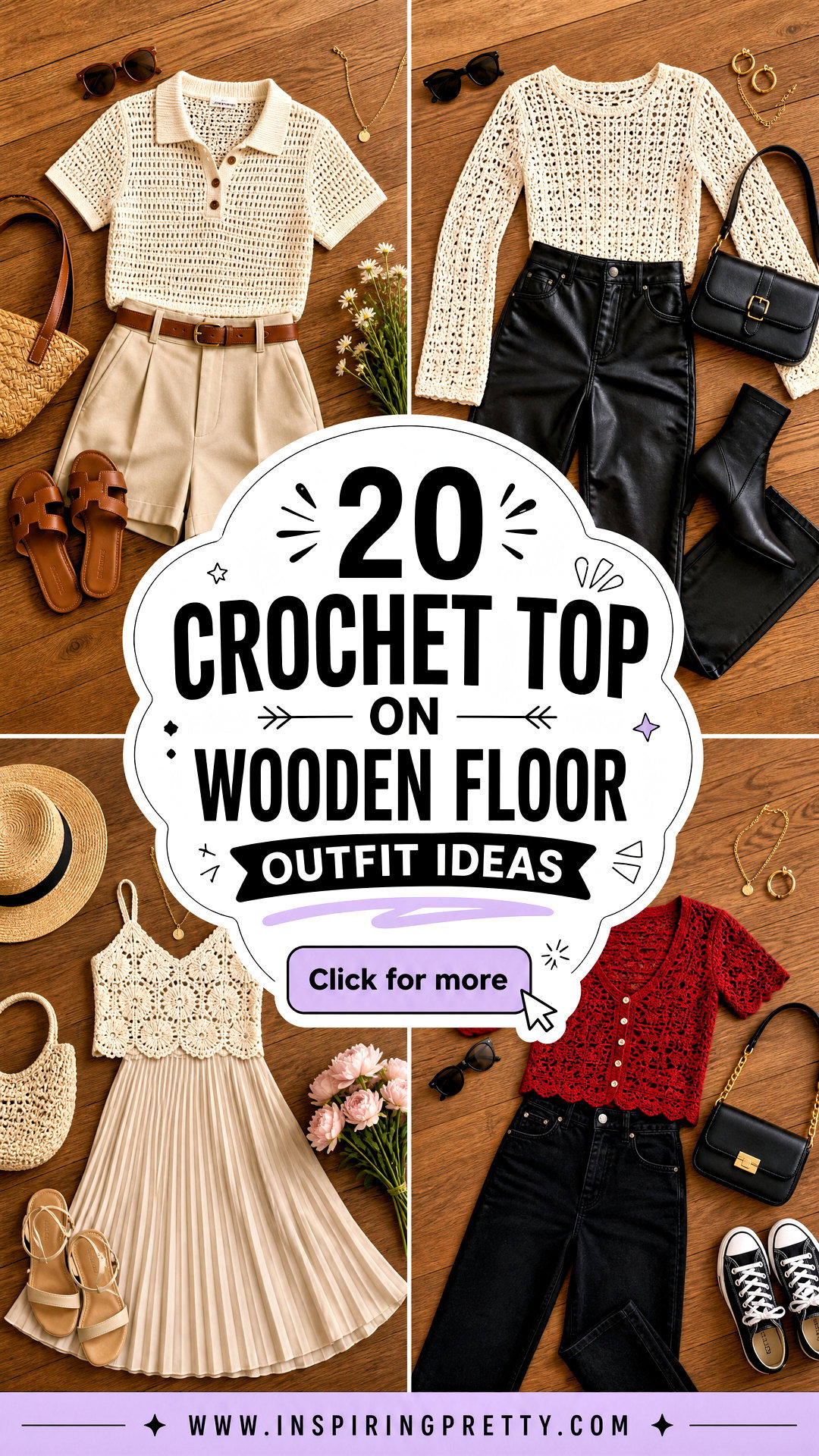 20 Crochet Top on Wooden Floor Outfit Ideas for Photo Styling - 20 Crochet Top on Wooden Floor Outfit Ideas for Photo Styling