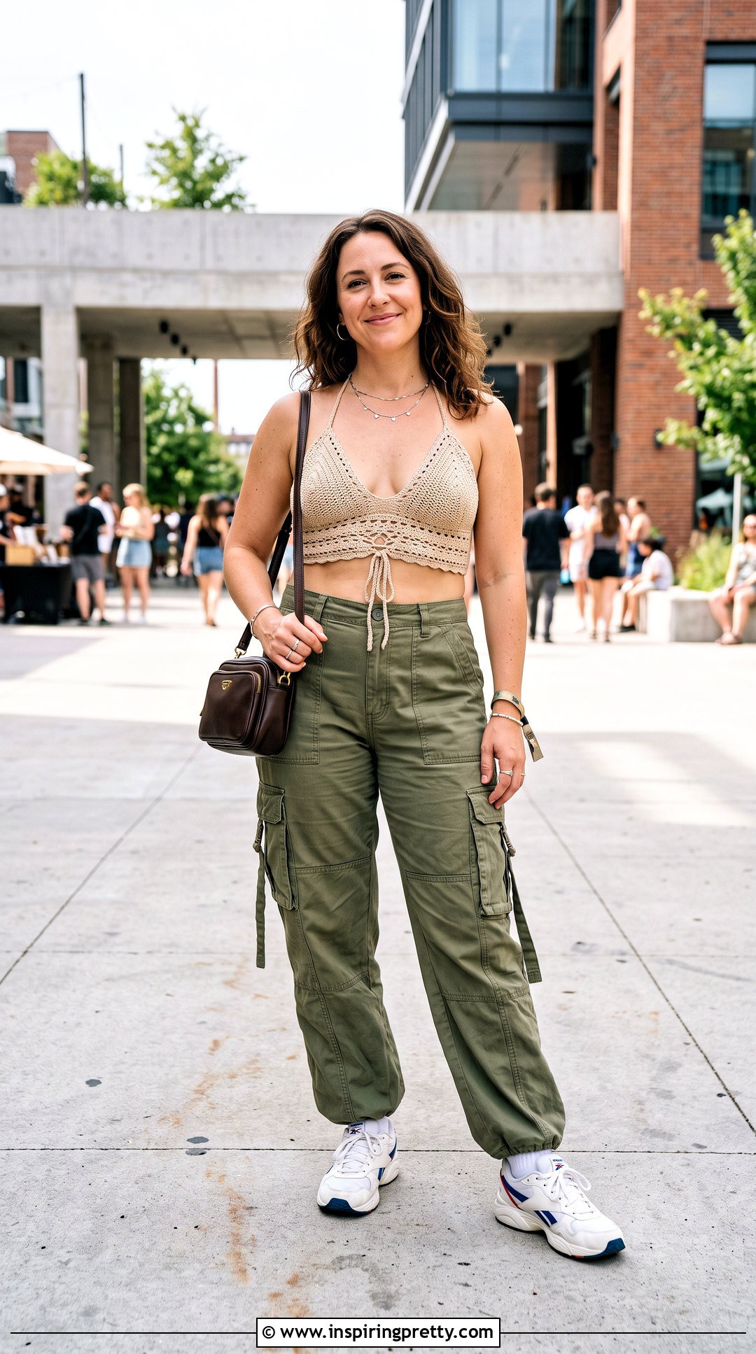 Crochet Triangle Top With Cargo Pants - 20 Crochet Triangle Top outfit ideas