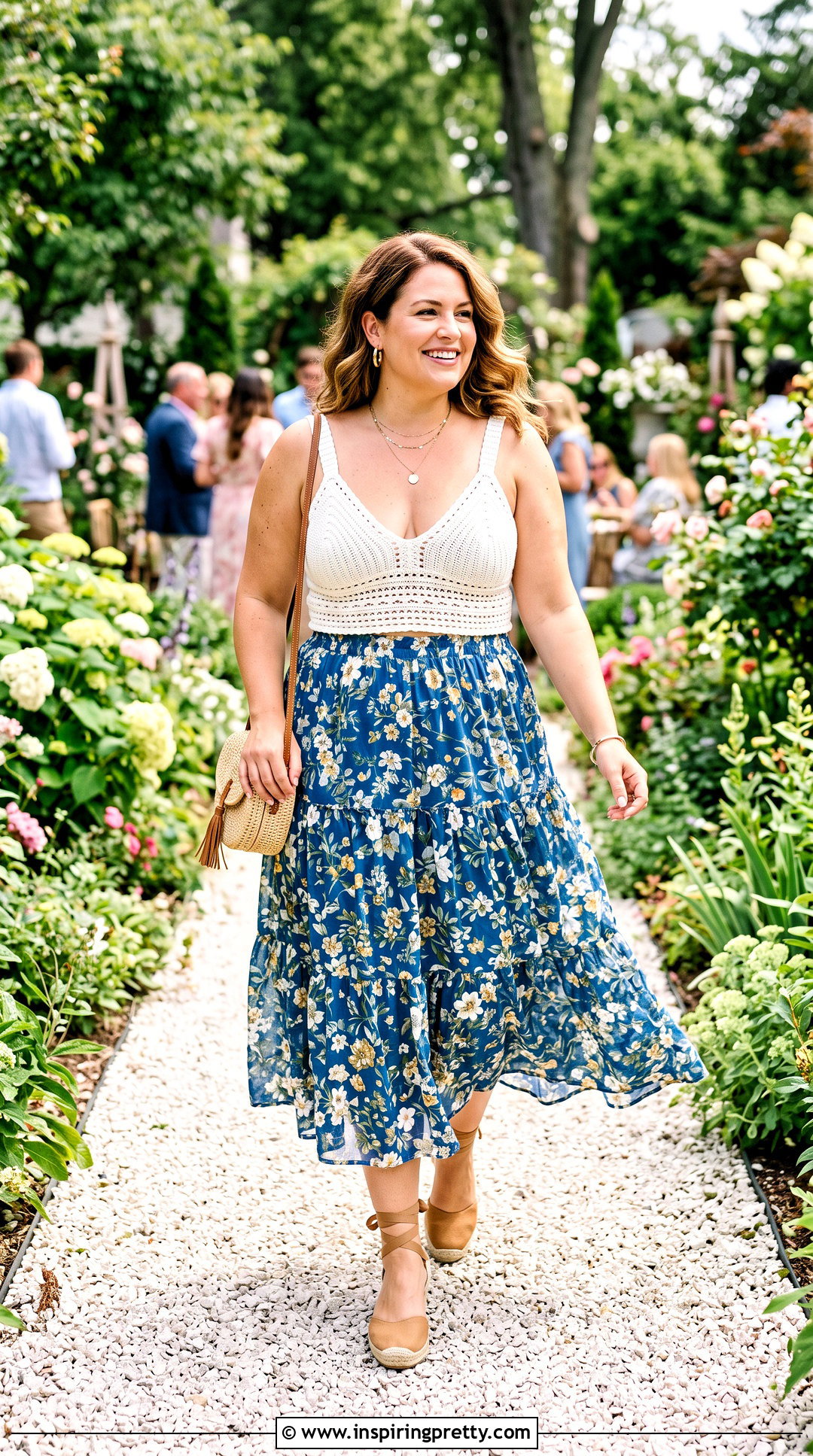 Crochet Triangle Top With a Tiered Midi Skirt - 20 Crochet Triangle Top outfit ideas