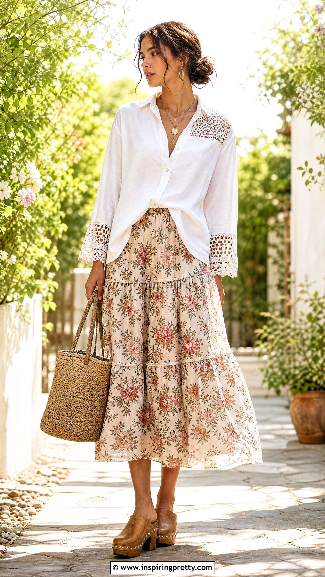 Crochet Trim Blouse With Tiered Skirt - 25 diy boho tops upcycled clothing ideas