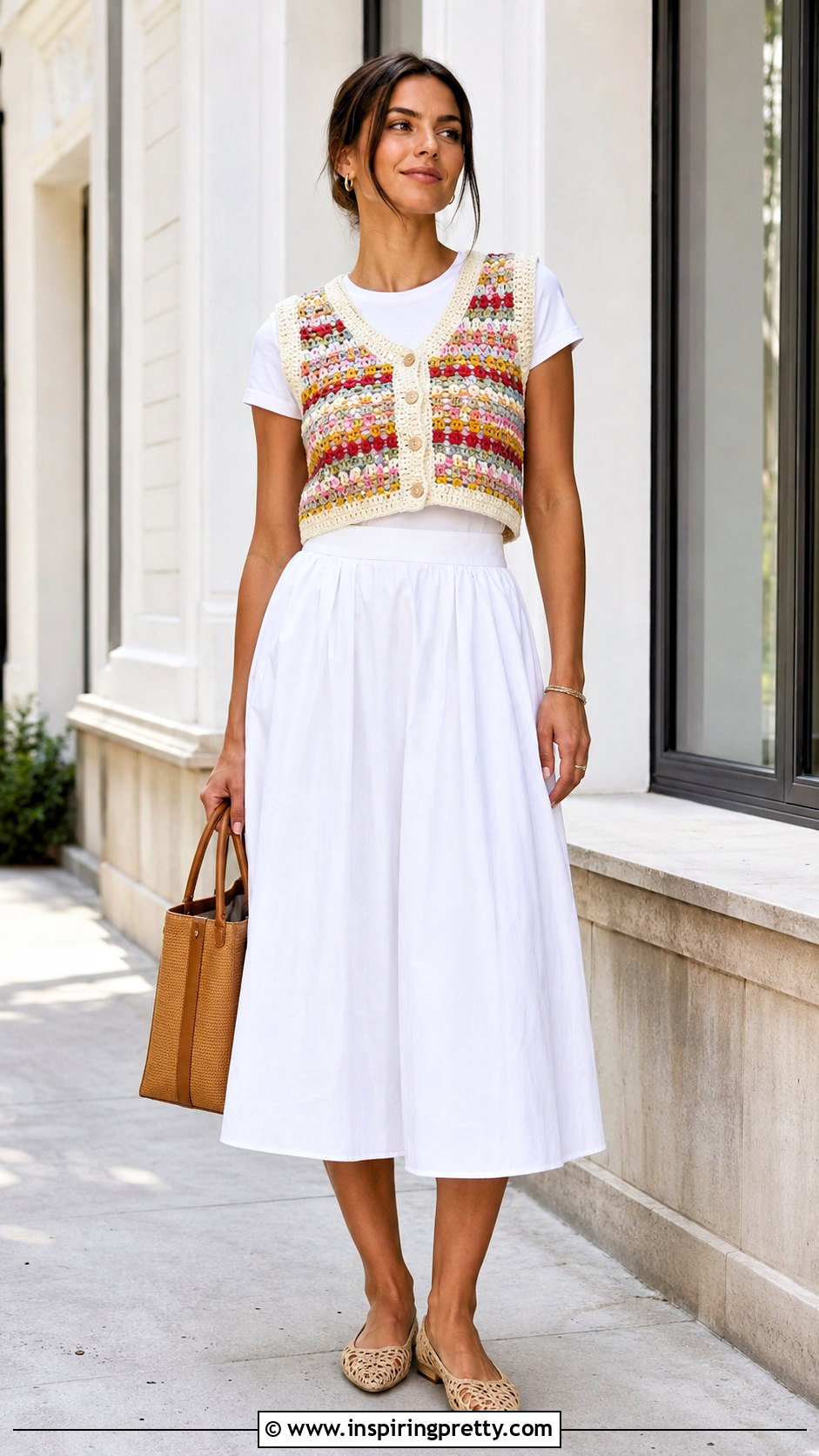 Crochet Vest Crop Top With Poplin Skirt - 25 Crochet Clothes Crop Tops