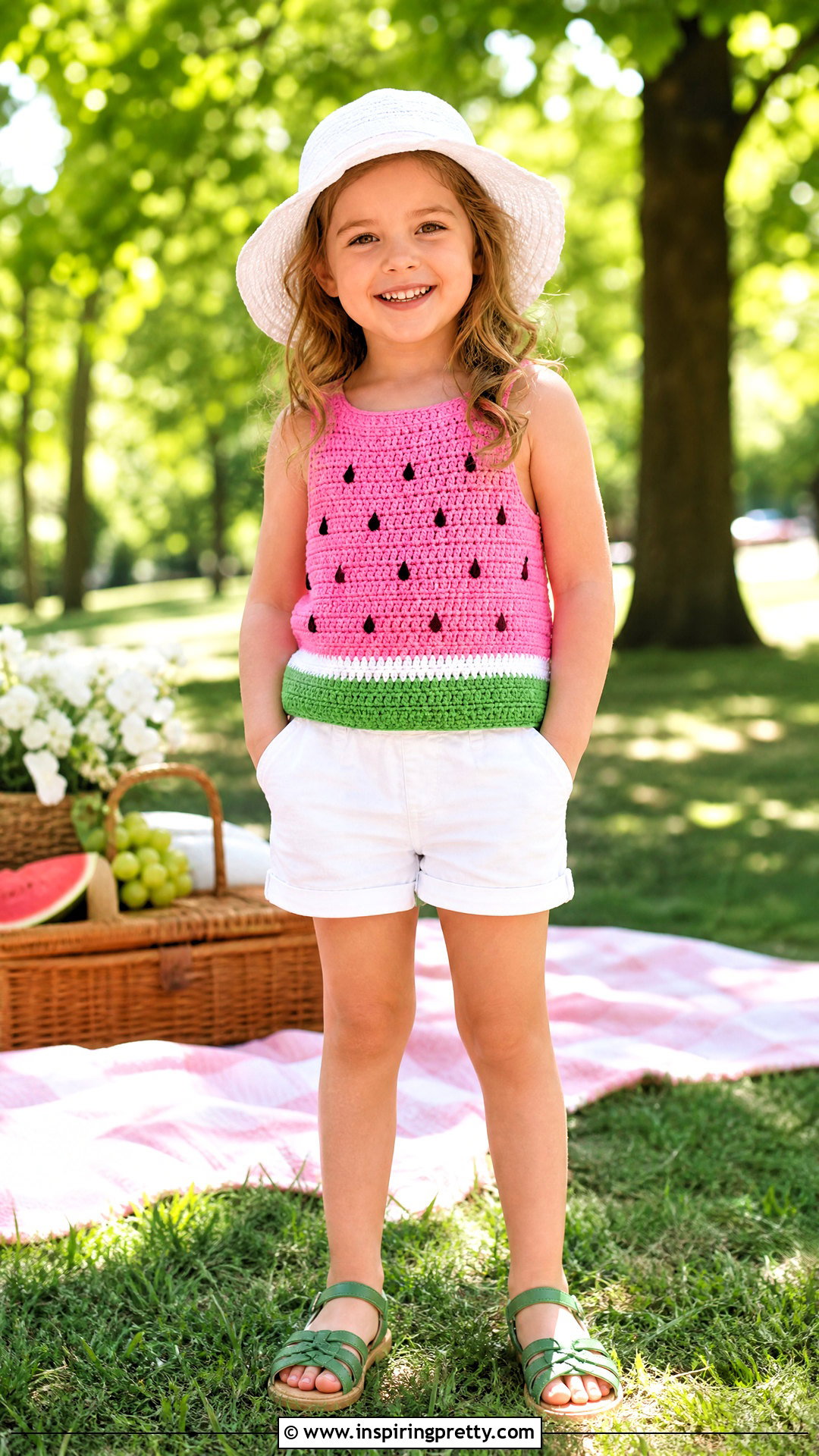 Crochet Watermelon Top With Red Shorts - 50 crochet top for kids
