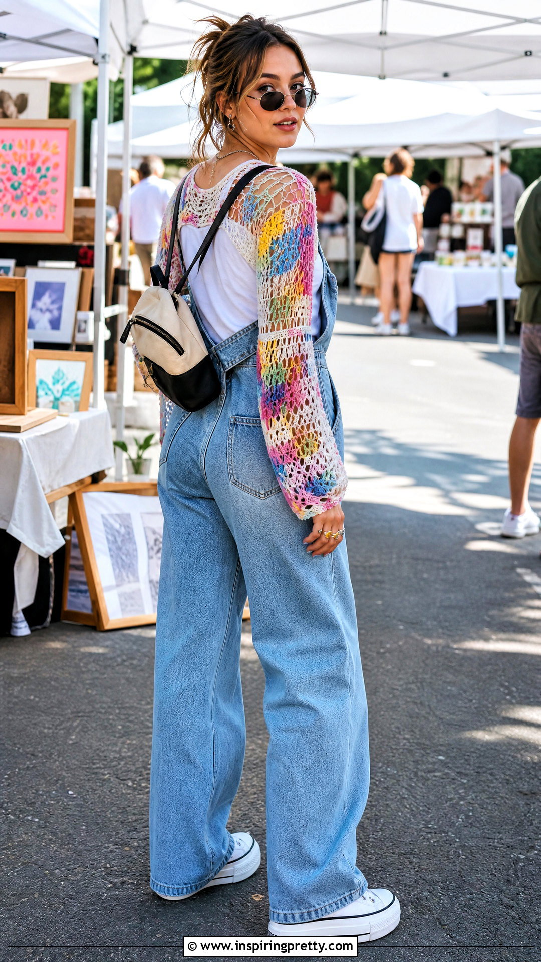 Crochet Y K Mesh Top With Denim Overalls - 50 crochet y2k top outfit ideas