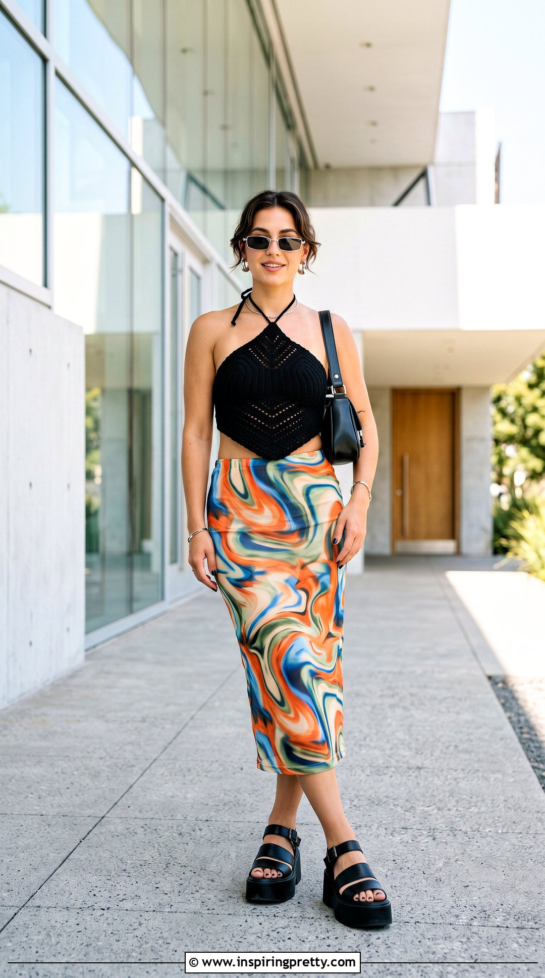 Crochet Y K Top With Printed Mesh Skirt - 50 crochet y2k top outfit ideas