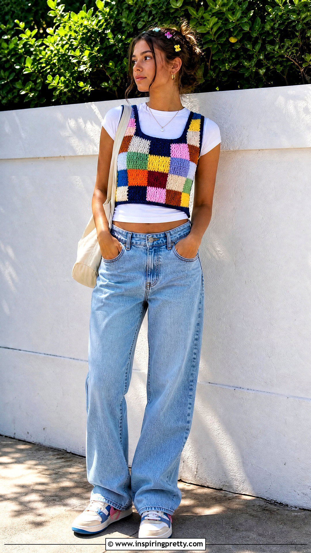 Crochet Y K Vest With Baby Tee And Jeans - 50 crochet y2k top outfit ideas