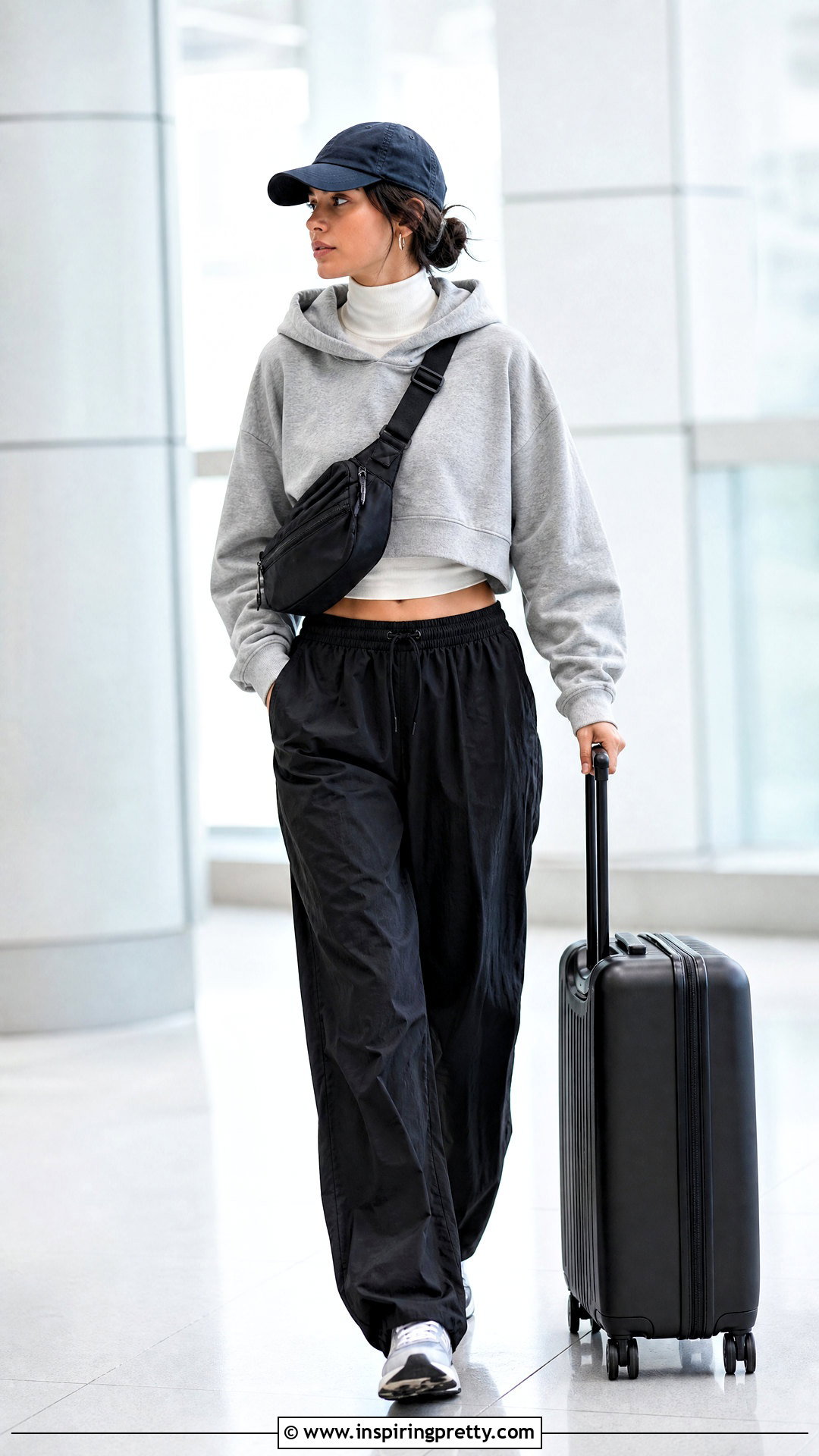 Crop Hoodie Over Turtleneck With Parachute Pants - 25 Crop Top Over Turtleneck outfit ideas