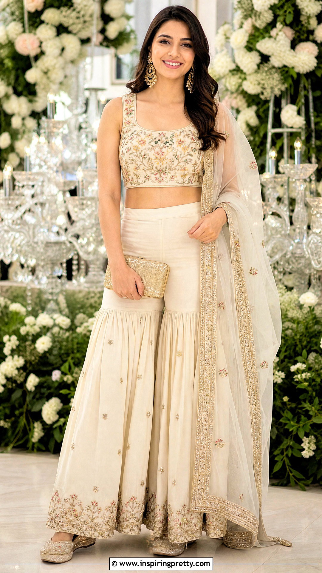 Crop Kurti Top With Sharara Pants - 50 kurti top outfit ideas